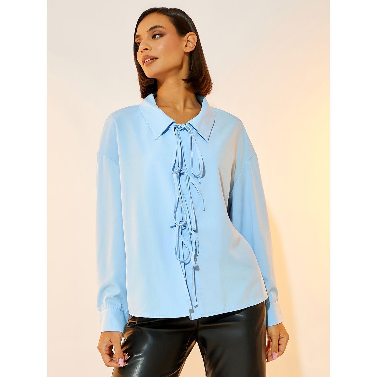 بلوزة سادة بربطة فيونكة وأكمام طويلة-women-clothing-shirtsandblouses-shirts-image-1