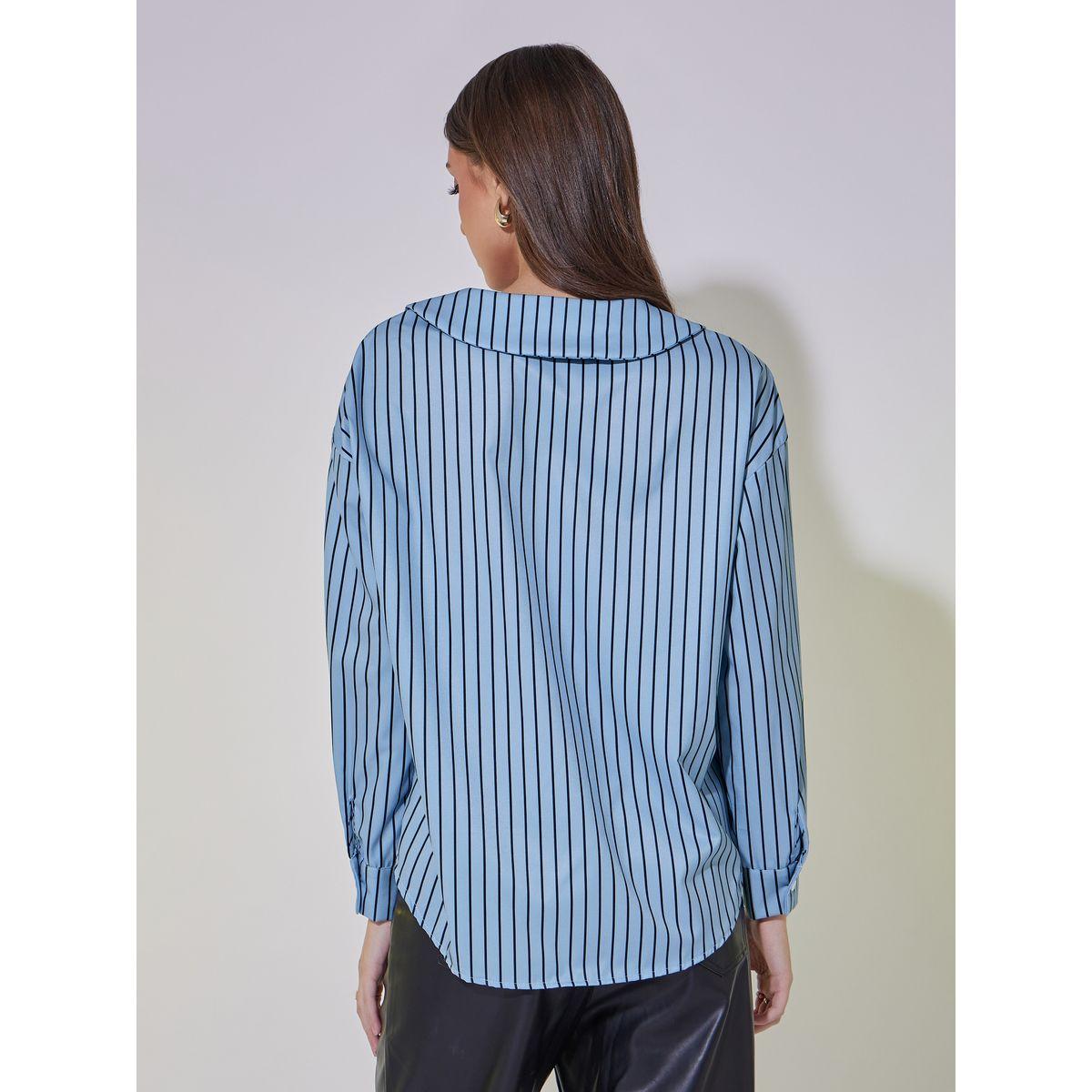 Striped Peter Pan Neck Shirt with Tie-Up Detail-women-clothing-shirtsandblouses-shirts-image-5
