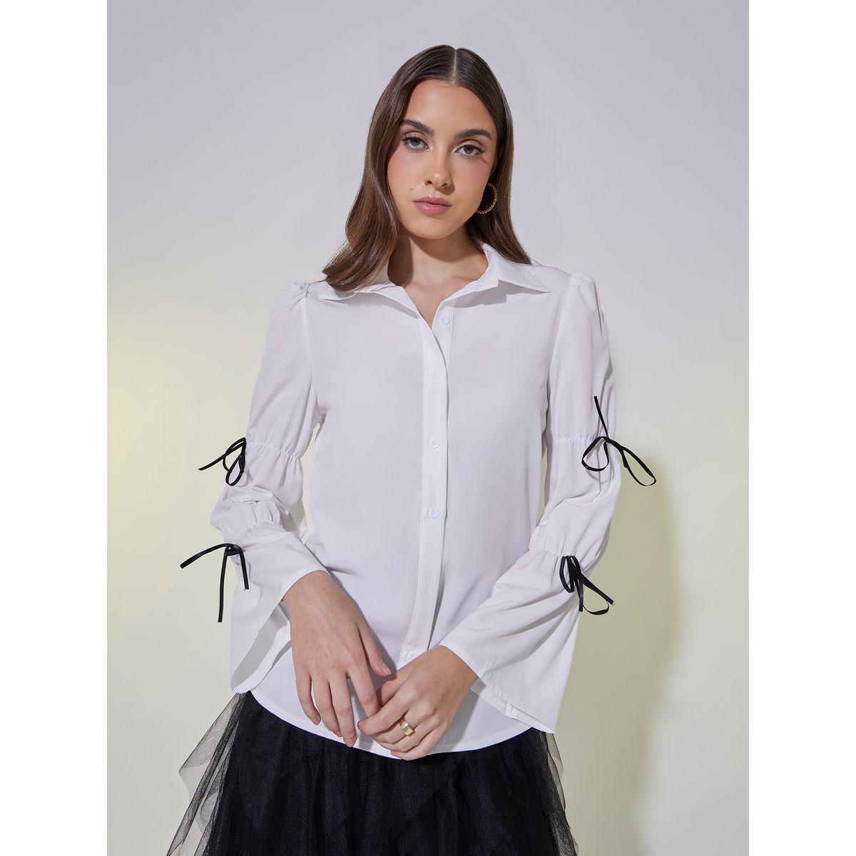 بلوزة بقصة عادية وأكمام ماري بربطات ريبون-women-clothing-shirtsandblouses-shirts-image-1