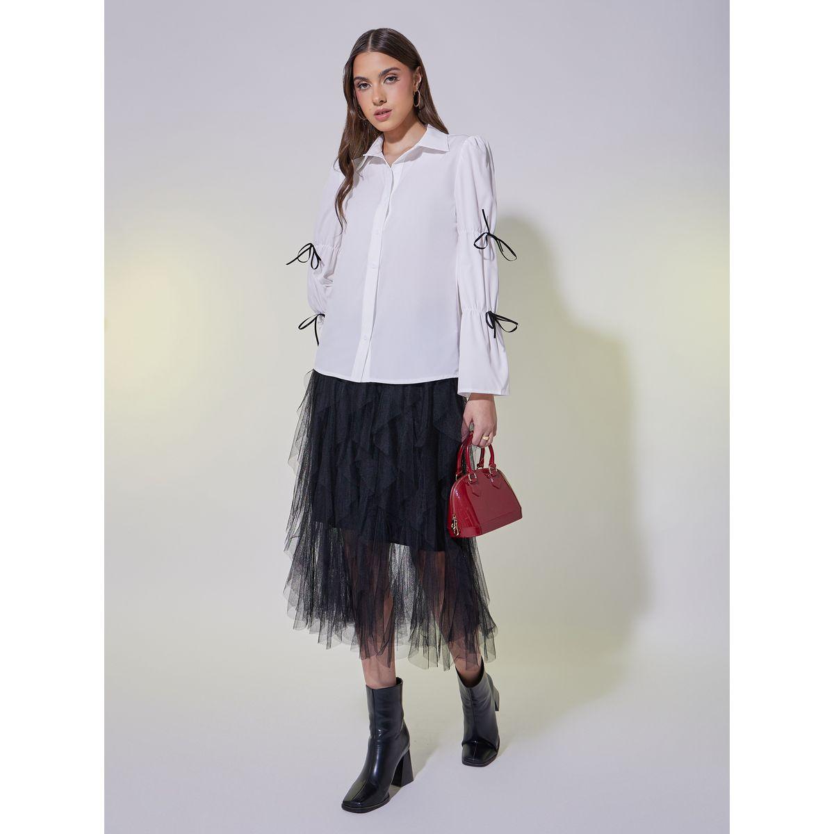 بلوزة بقصة عادية وأكمام ماري بربطات ريبون-women-clothing-shirtsandblouses-shirts-image-2