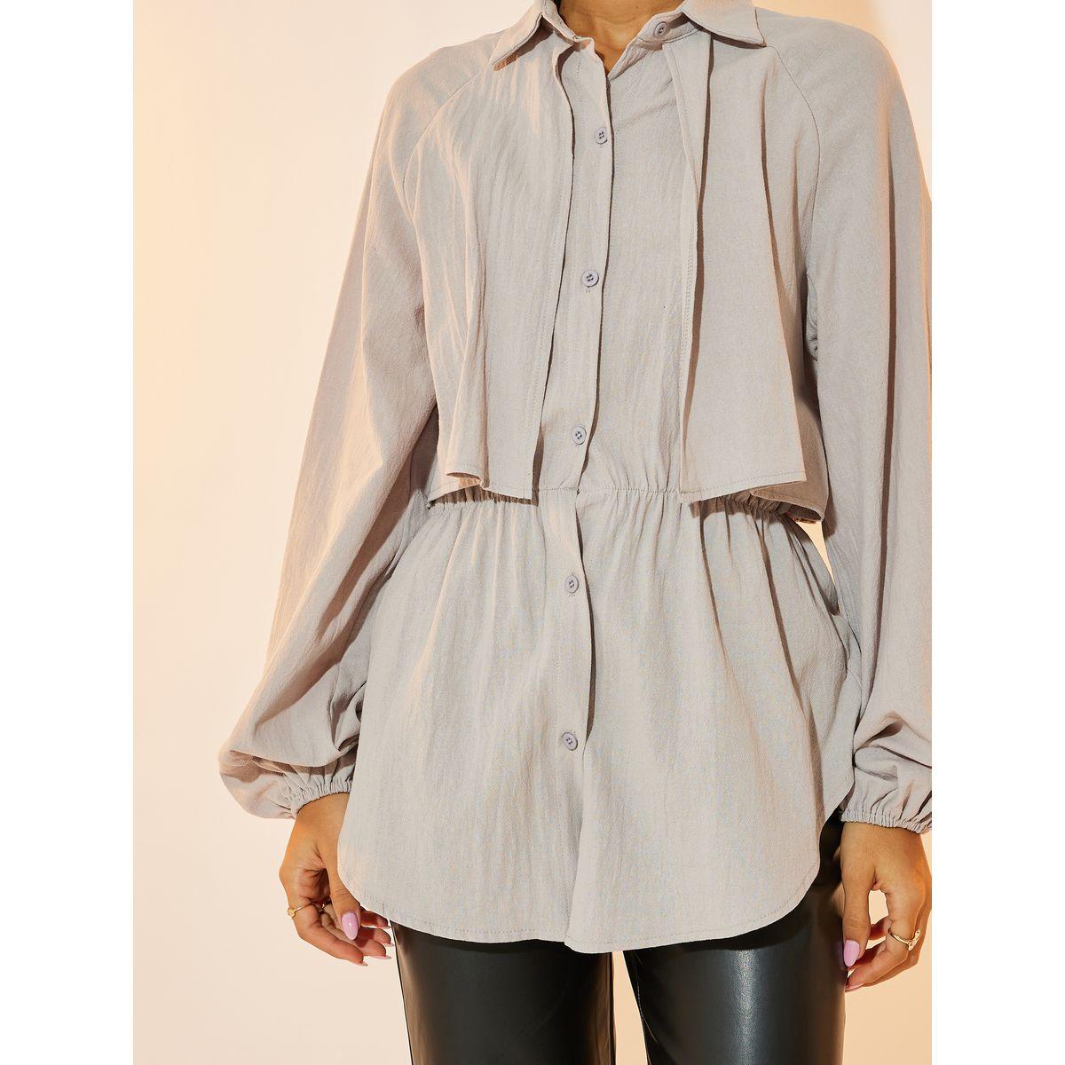 بلوزة سادة بخصر مزموم وأكمام بالون-women-clothing-shirtsandblouses-shirts-image-3