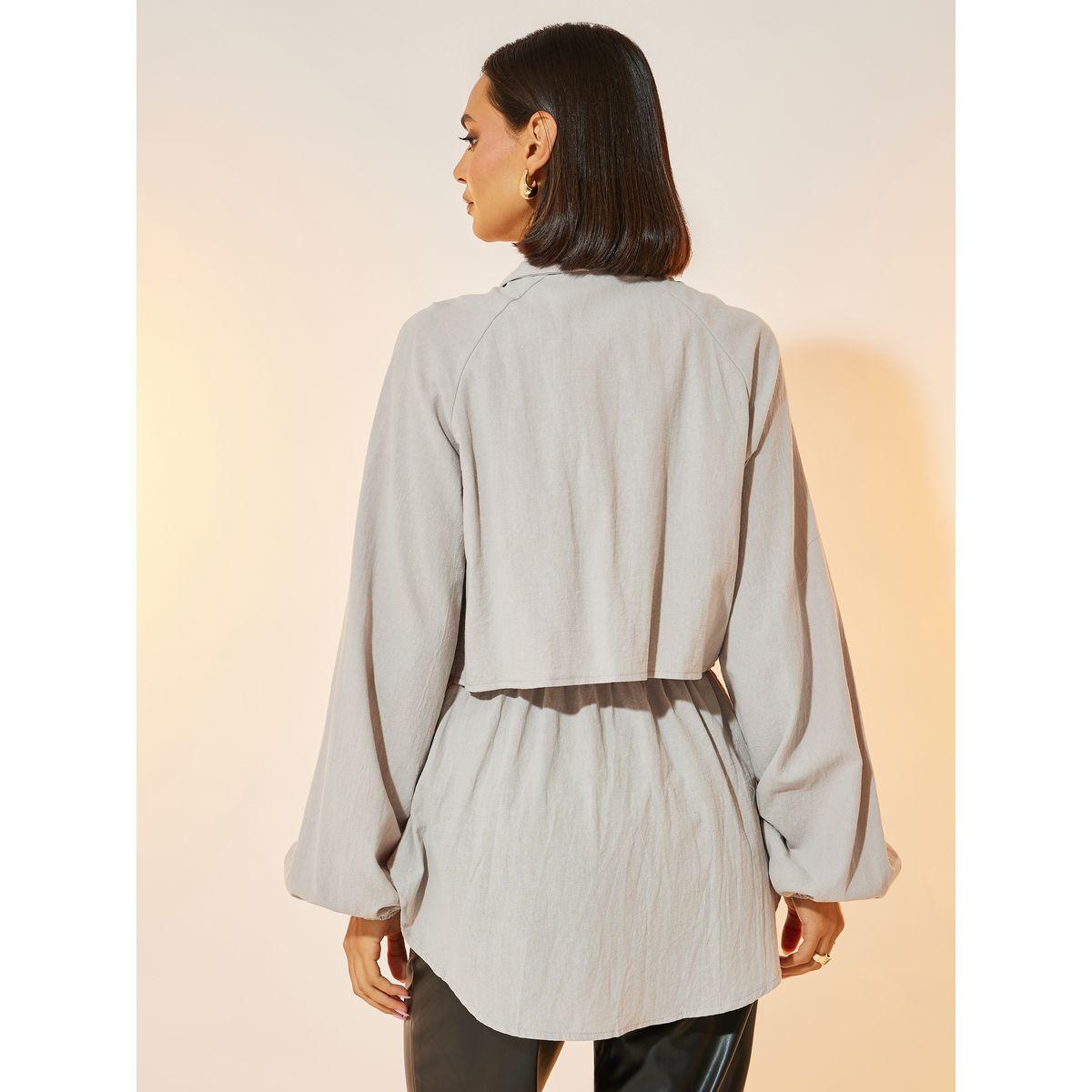 بلوزة سادة بخصر مزموم وأكمام بالون-women-clothing-shirtsandblouses-shirts-image-4