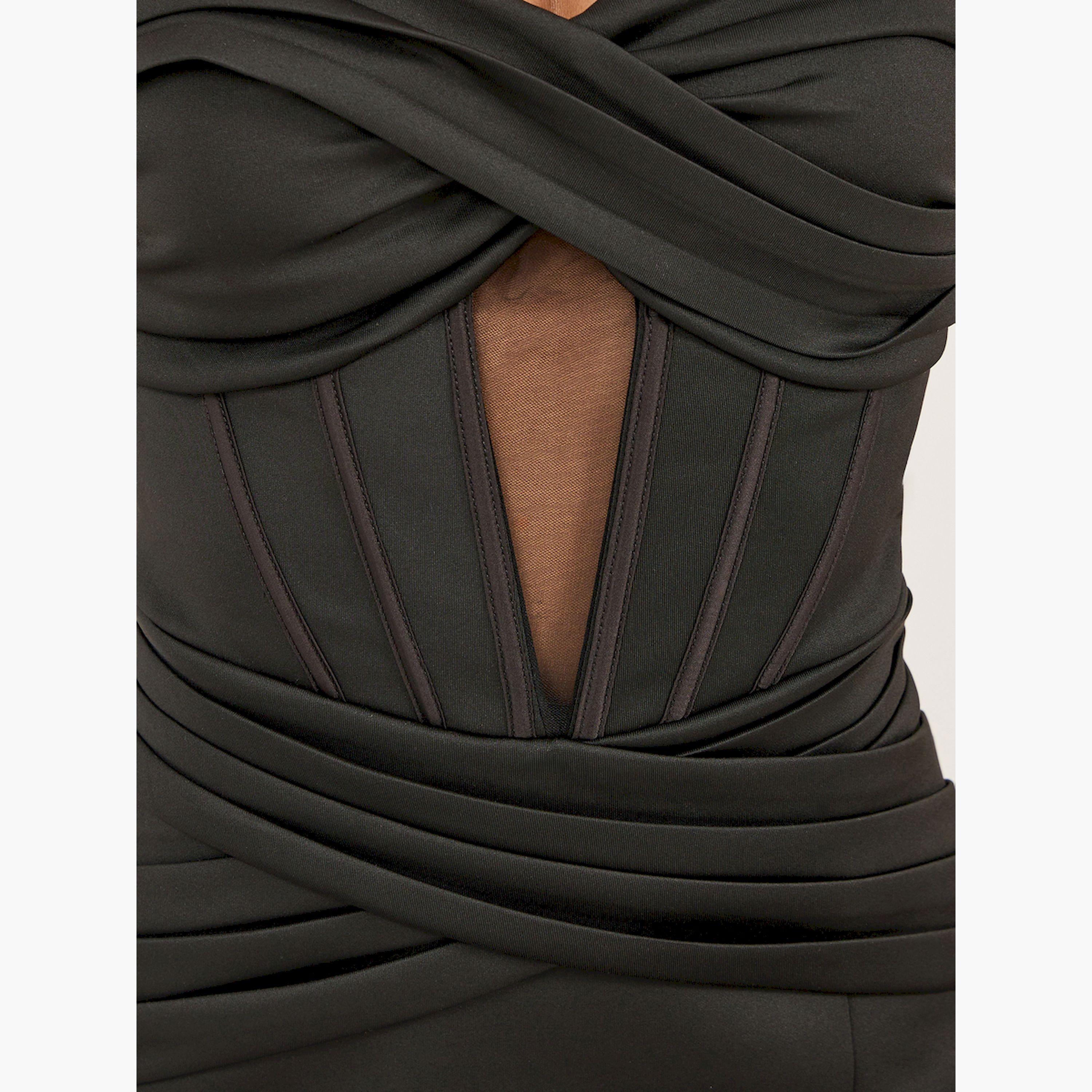 ستايلي - فستان ماكسي تصميم حورية البحر بدون حمالات مع فتحة عالية-women-clothing-dresses-image-4
