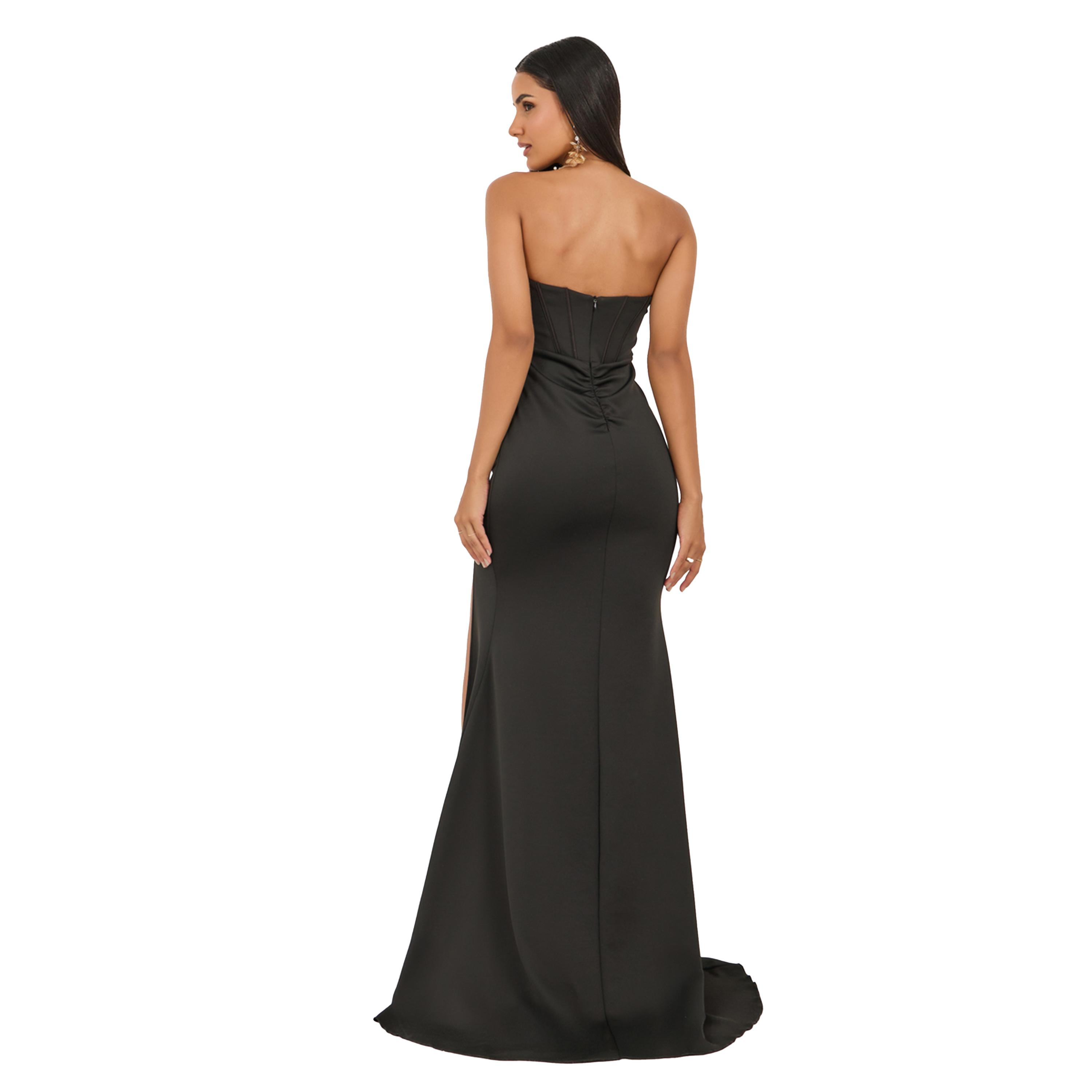 ستايلي - فستان ماكسي تصميم حورية البحر بدون حمالات مع فتحة عالية-women-clothing-dresses-image-6