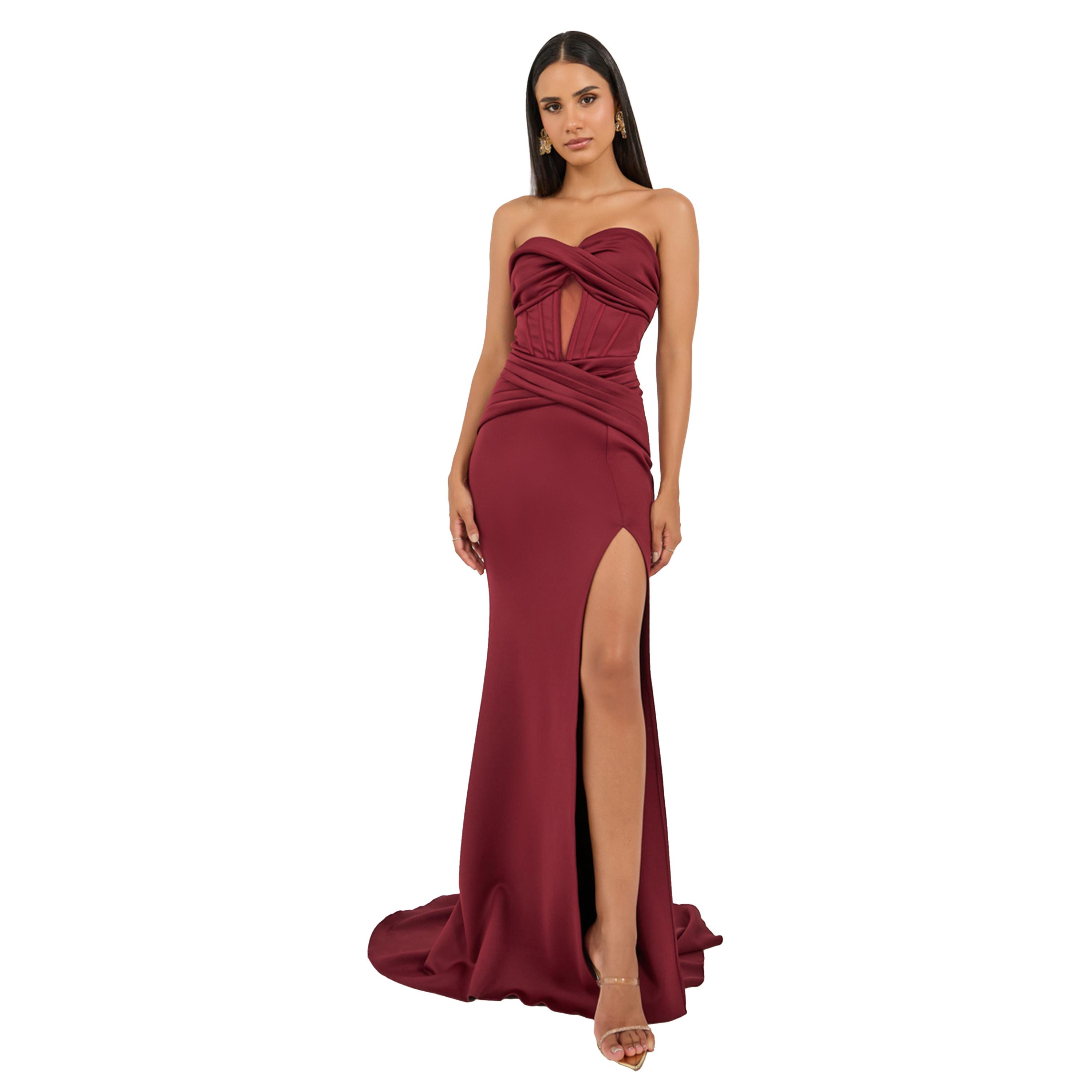 Styli Plain Strapless Corset Mermaid Maxi Dress with High Slit-women-clothing-dresses-image-1