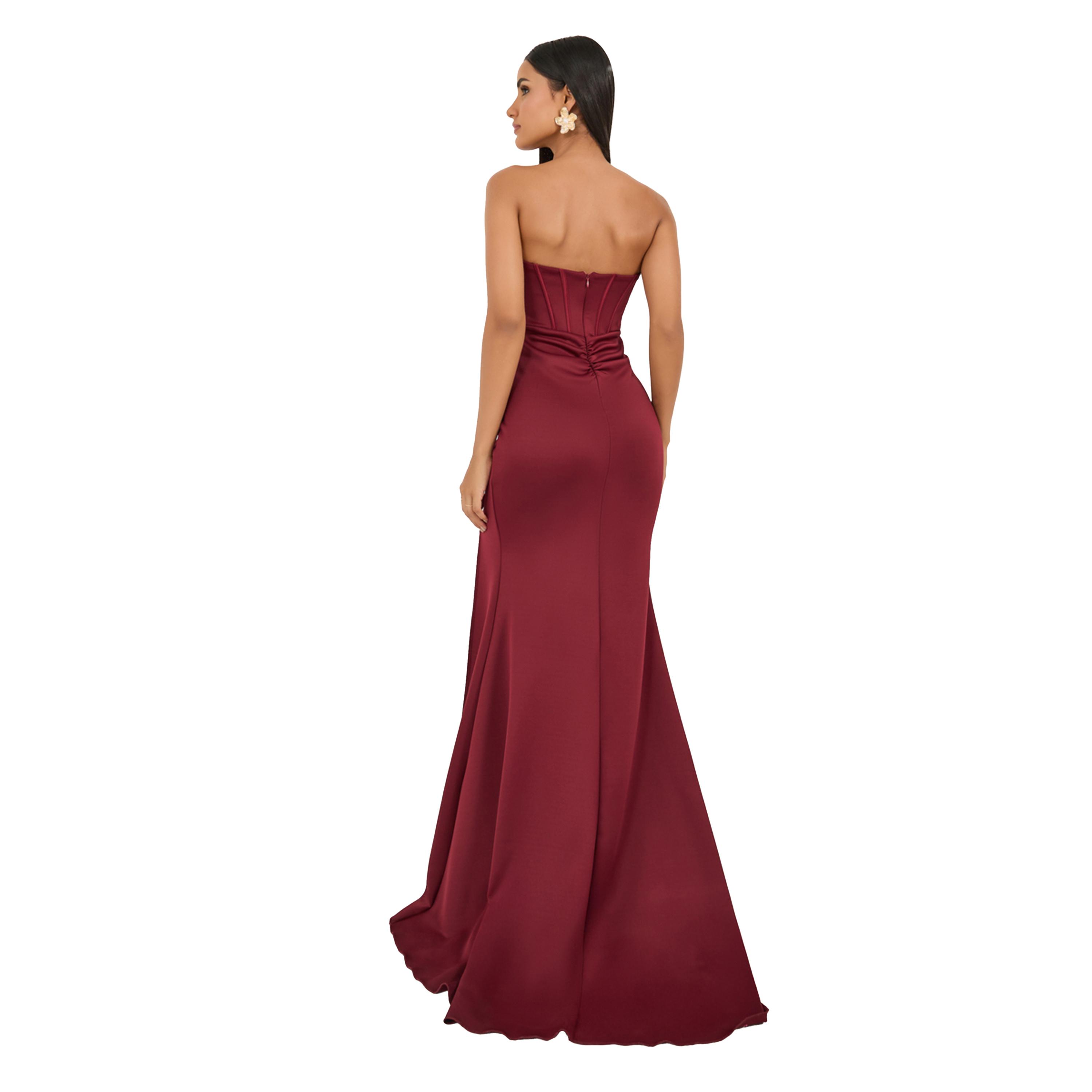 ستايلي - فستان ماكسي تصميم حورية البحر بدون حمالات مع فتحة عالية-women-clothing-dresses-image-6