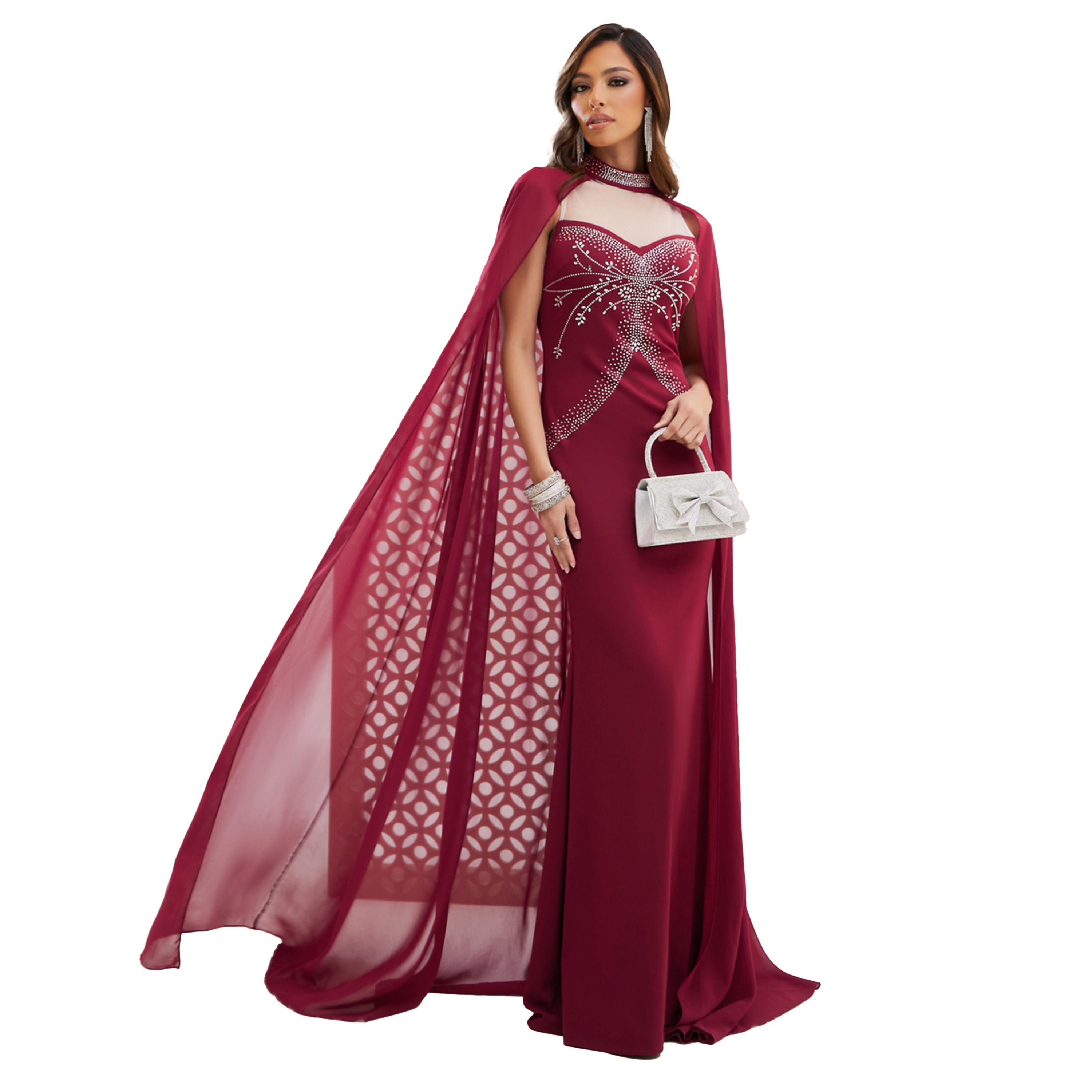 ستايلي - فستان ماكسي بأكمام كيب واسعة وحافة حورية البحر-women-clothing-dresses-image-1