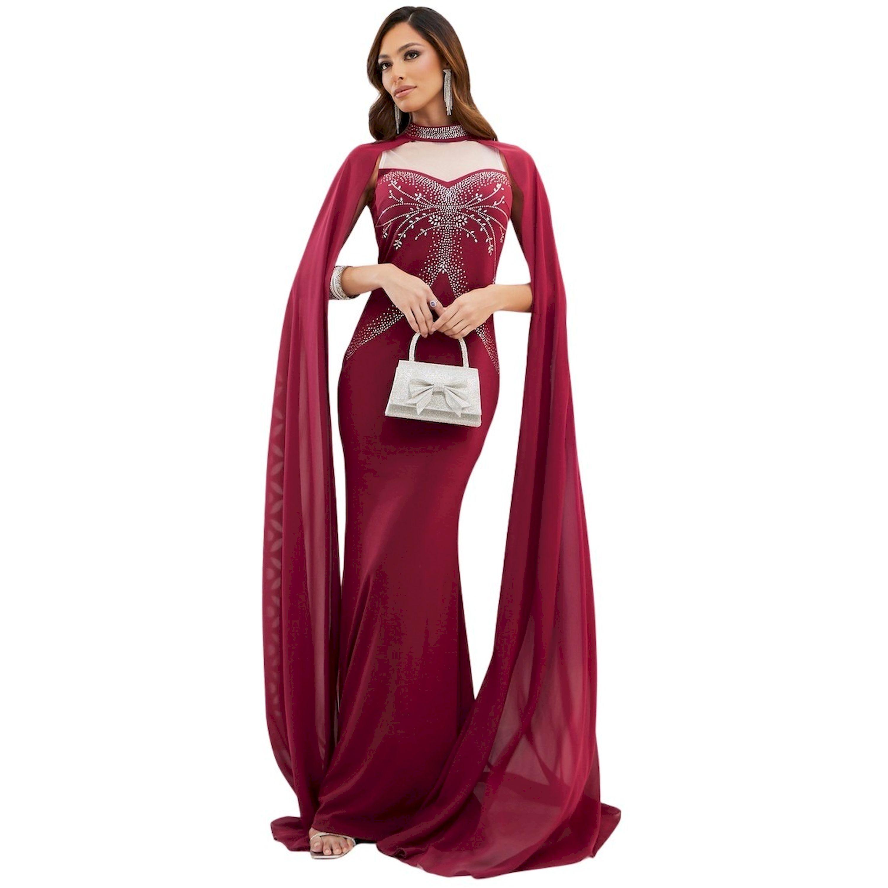 ستايلي - فستان ماكسي بأكمام كيب واسعة وحافة حورية البحر-women-clothing-dresses-image-2