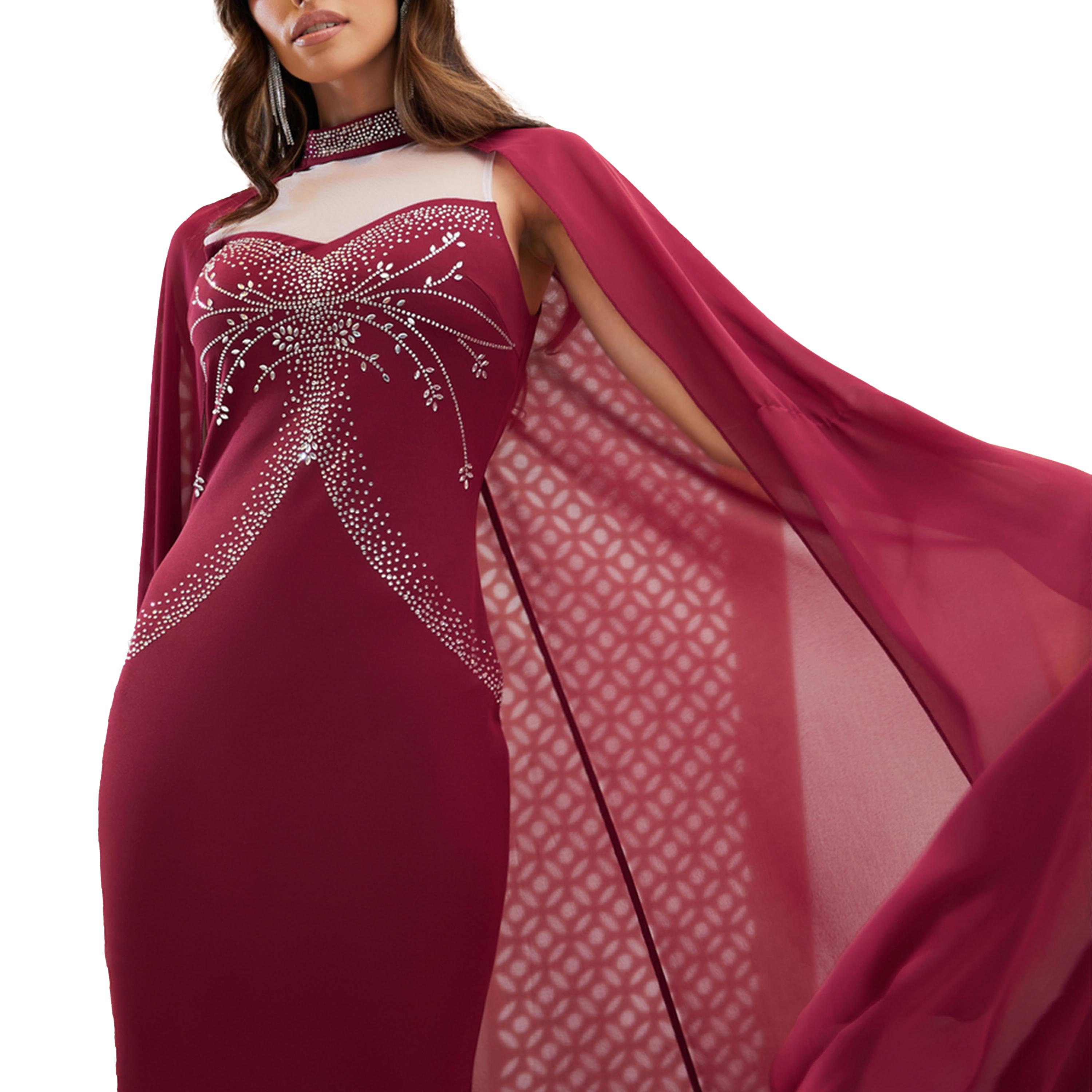 ستايلي - فستان ماكسي بأكمام كيب واسعة وحافة حورية البحر-women-clothing-dresses-image-3