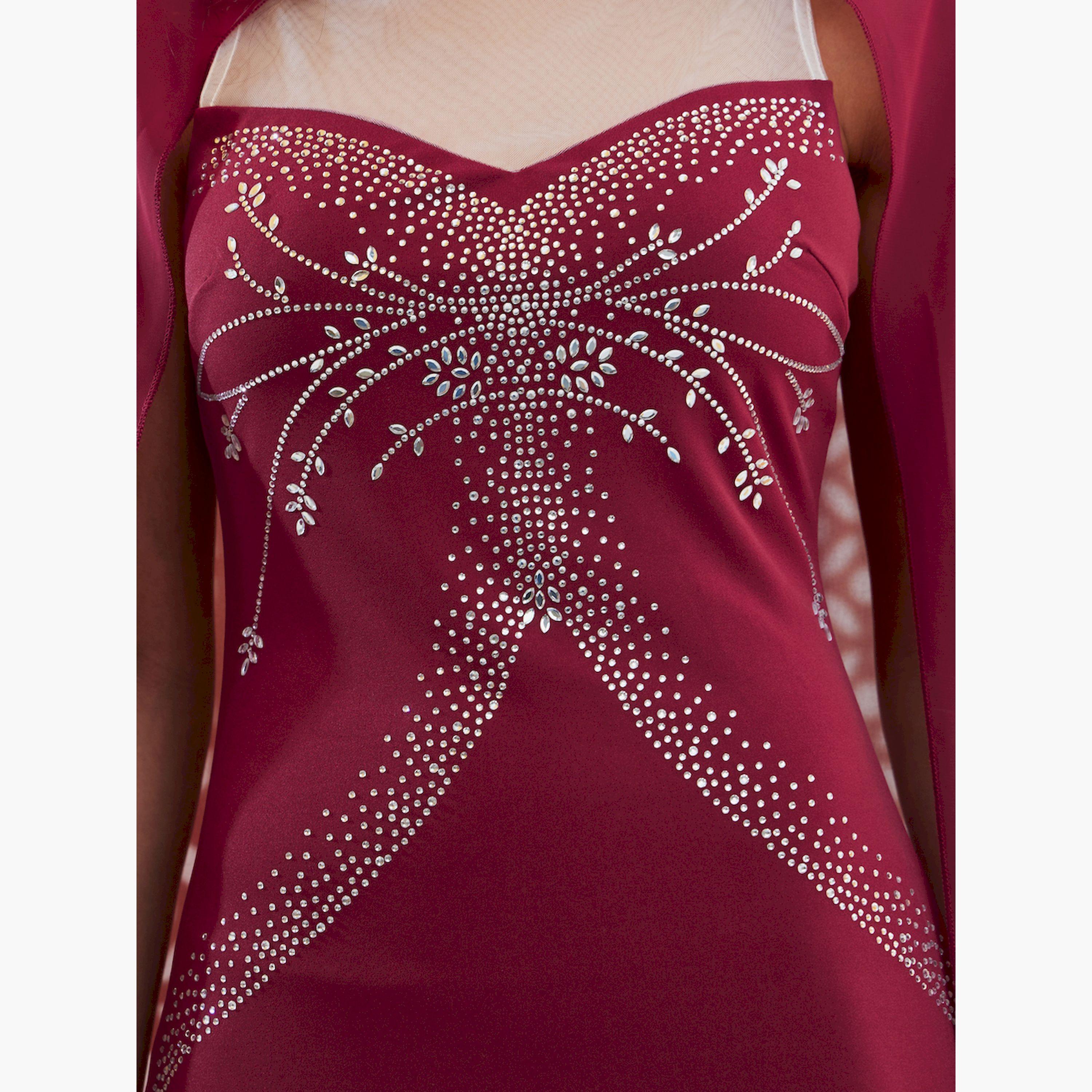 ستايلي - فستان ماكسي بأكمام كيب واسعة وحافة حورية البحر-women-clothing-dresses-image-4