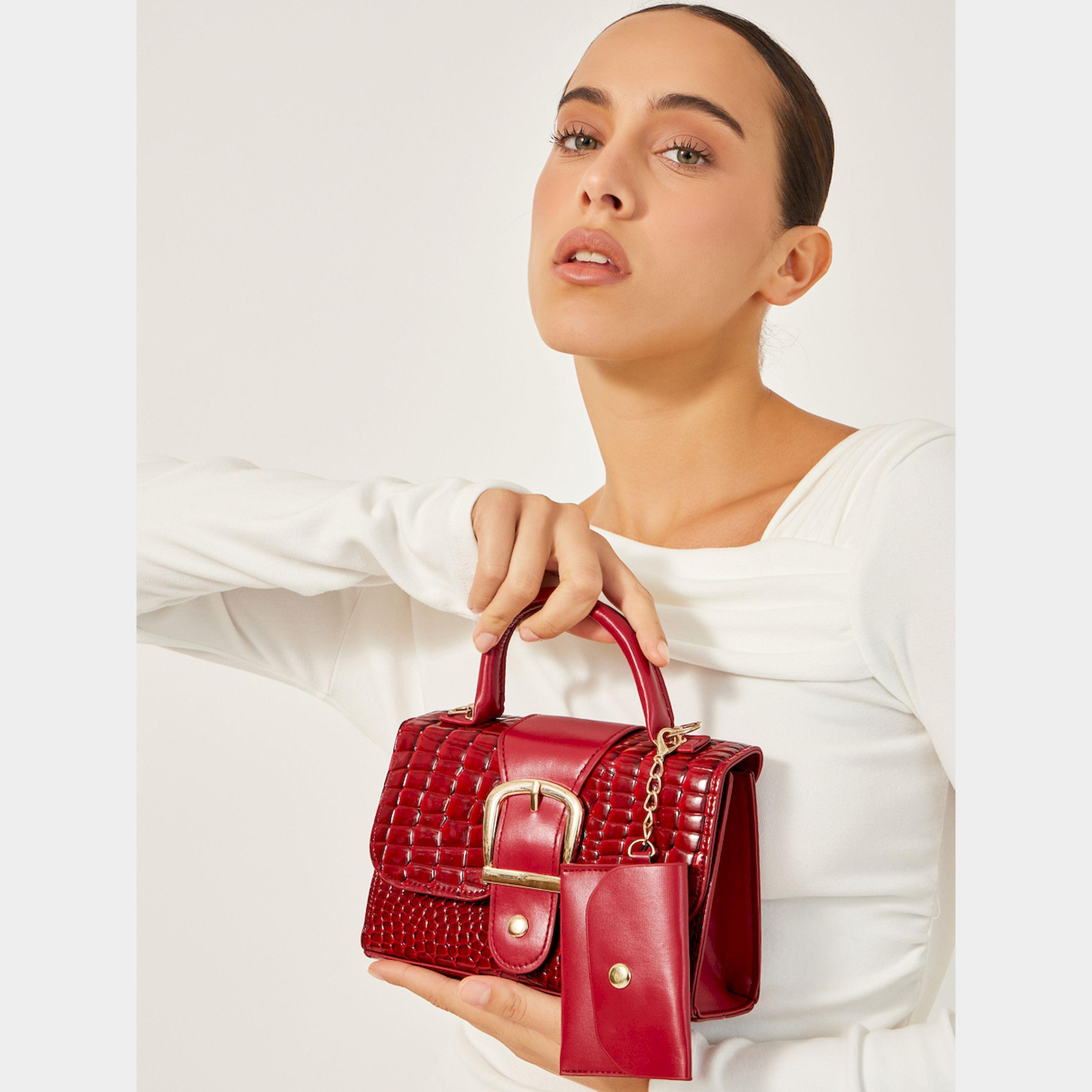 Styli Croc Skin Textured City Bag With Pouch-women-bagsandwallets-handbags-image-3