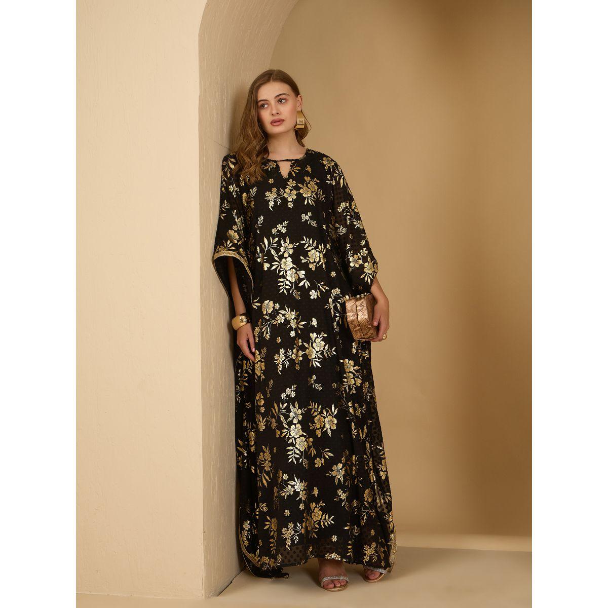 قفطان مطبع بالكامل بطبعة زهور مع فستان-women-arabicclothing-kaftan-image-1