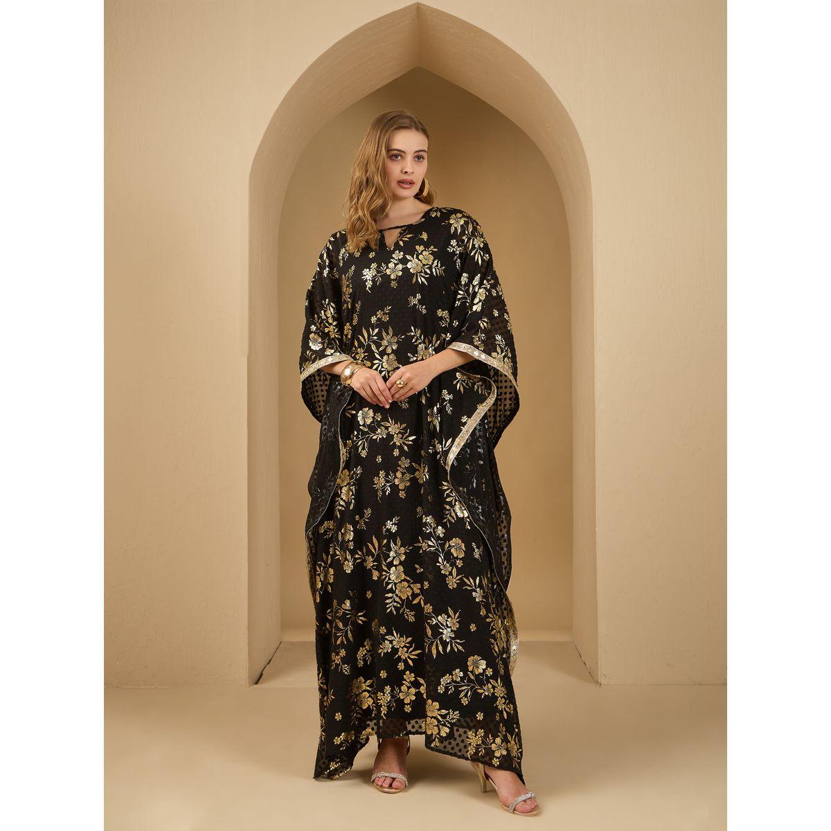 قفطان مطبع بالكامل بطبعة زهور مع فستان-women-arabicclothing-kaftan-image-2