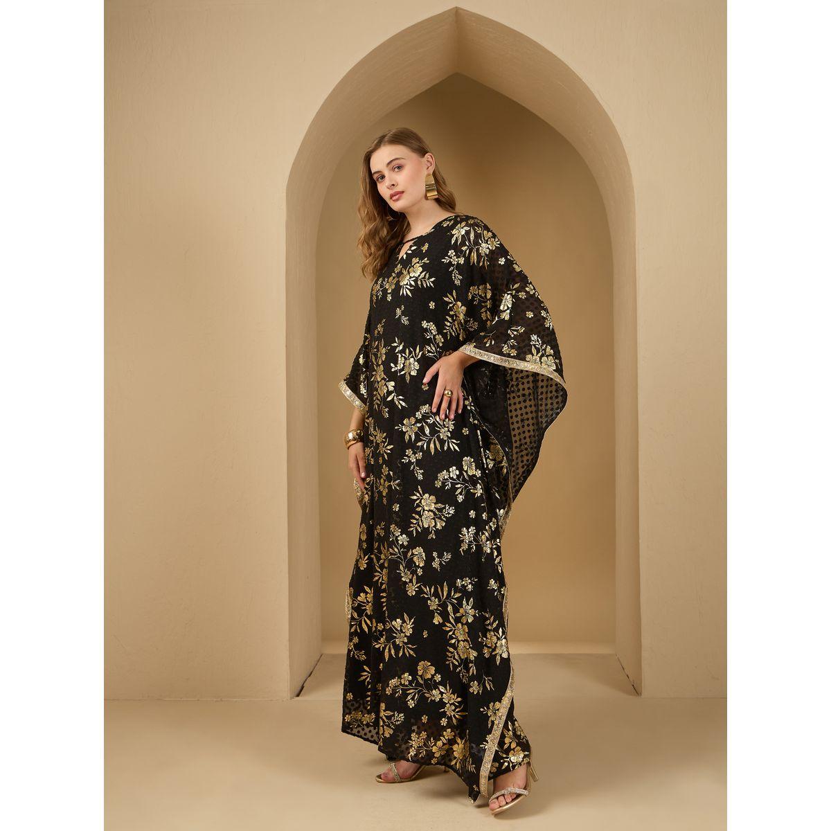 قفطان مطبع بالكامل بطبعة زهور مع فستان-women-arabicclothing-kaftan-image-3