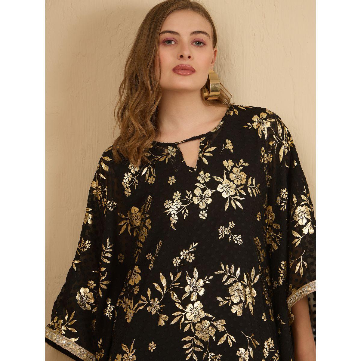 قفطان مطبع بالكامل بطبعة زهور مع فستان-women-arabicclothing-kaftan-image-4