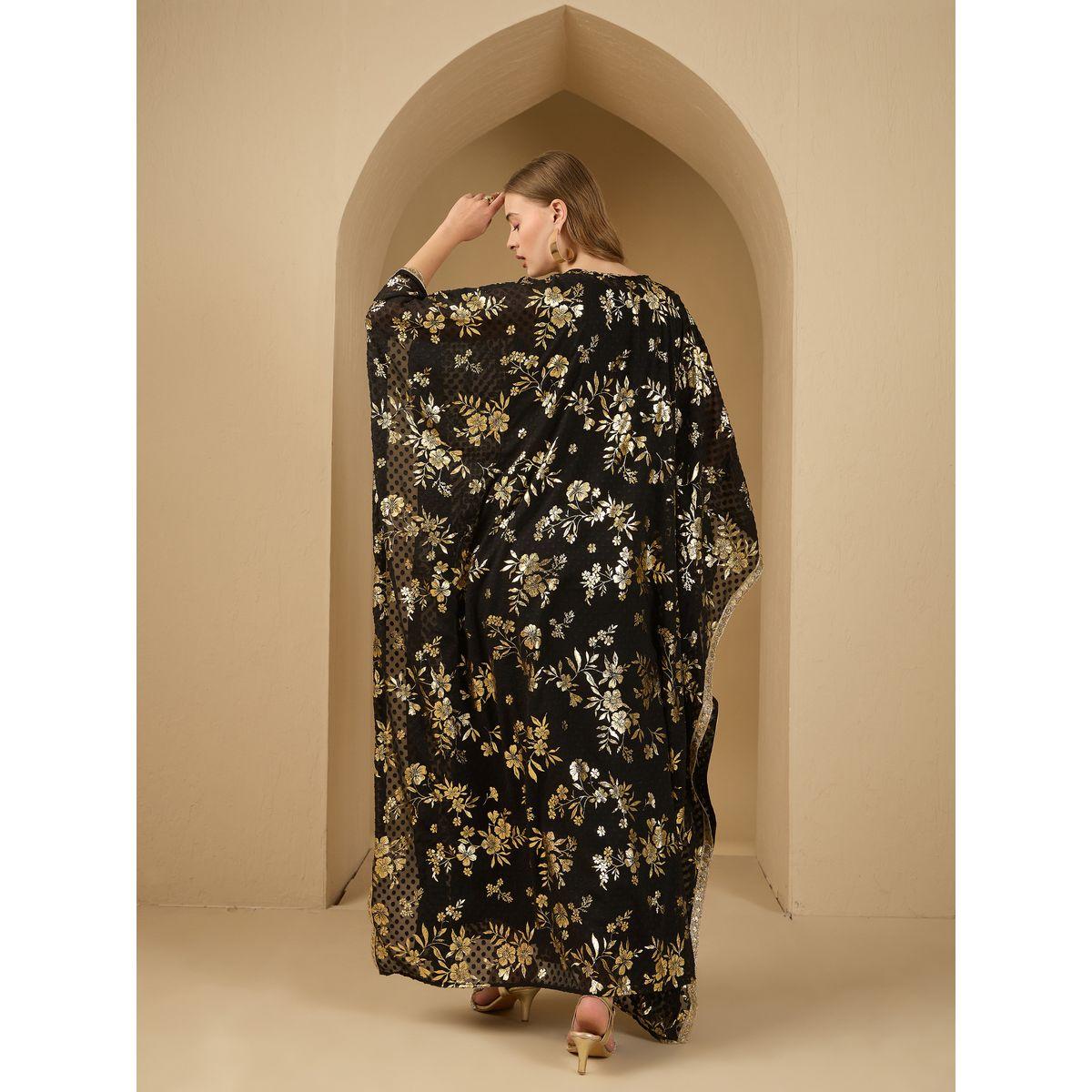 قفطان مطبع بالكامل بطبعة زهور مع فستان-women-arabicclothing-kaftan-image-5