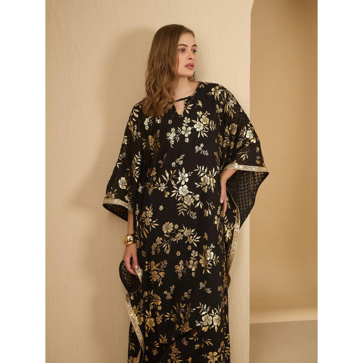 قفطان مطبع بالكامل بطبعة زهور مع فستان-women-arabicclothing-kaftan-image-6