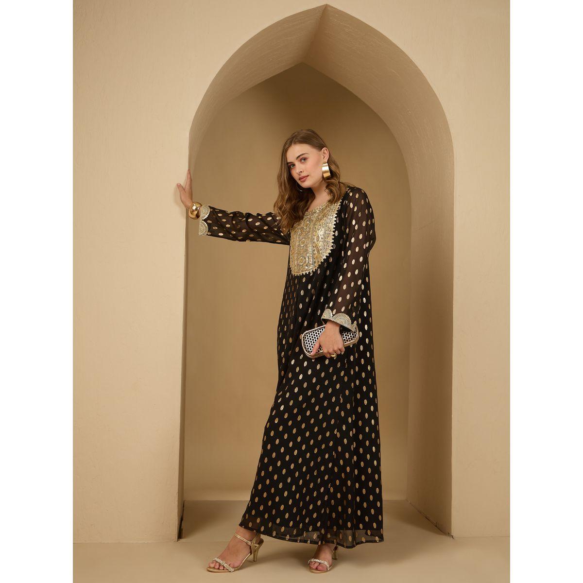 Styli Dobby Chiffon Jalabiya with Lace Patch Detail-women-arabicclothing-jalabiyas-image-1