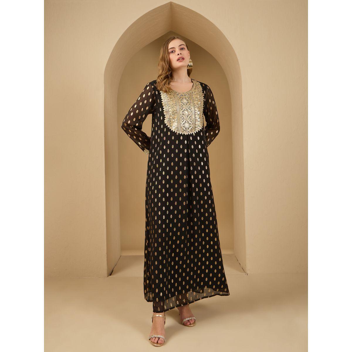Styli Dobby Chiffon Jalabiya with Lace Patch Detail-women-arabicclothing-jalabiyas-image-2