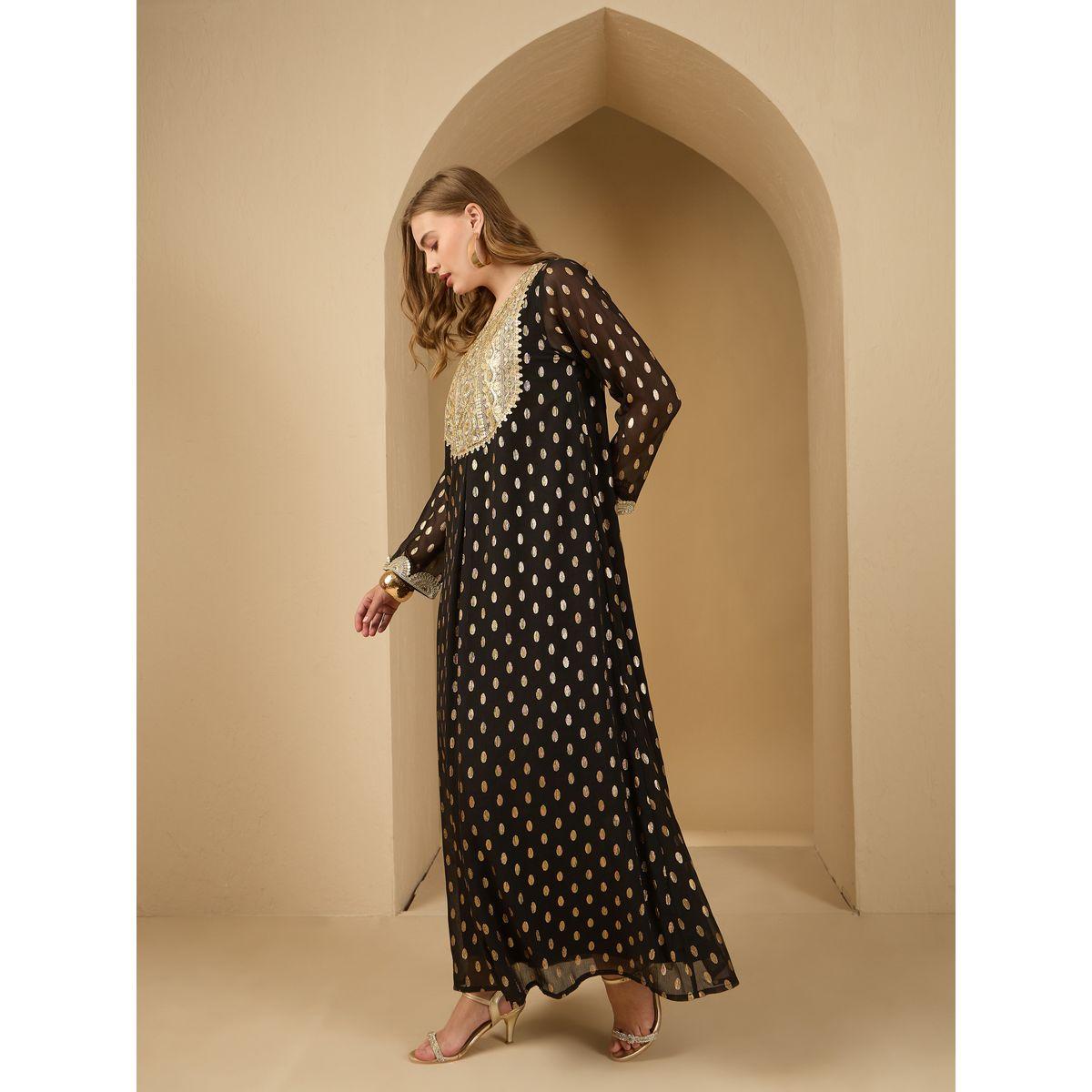 Styli Dobby Chiffon Jalabiya with Lace Patch Detail-women-arabicclothing-jalabiyas-image-3