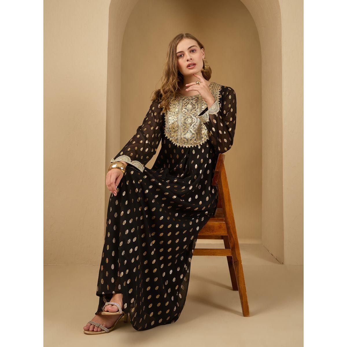 Styli Dobby Chiffon Jalabiya with Lace Patch Detail-women-arabicclothing-jalabiyas-image-6