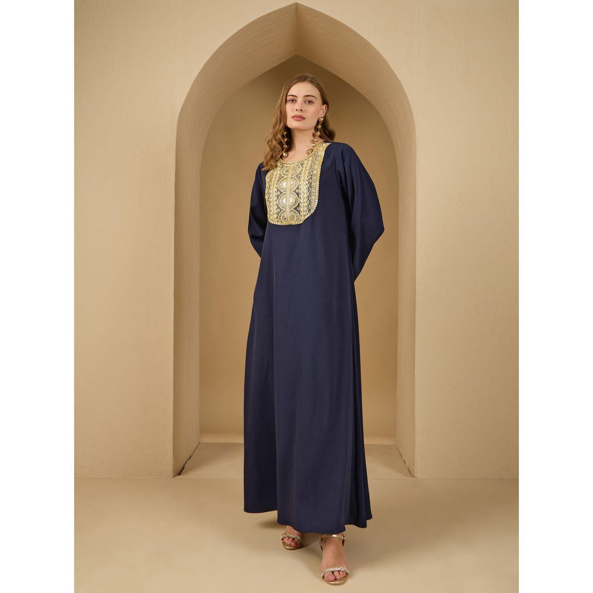 Styli Lace Trim Round Neck A-Line Jalabiya-women-arabicclothing-jalabiyas-image-2