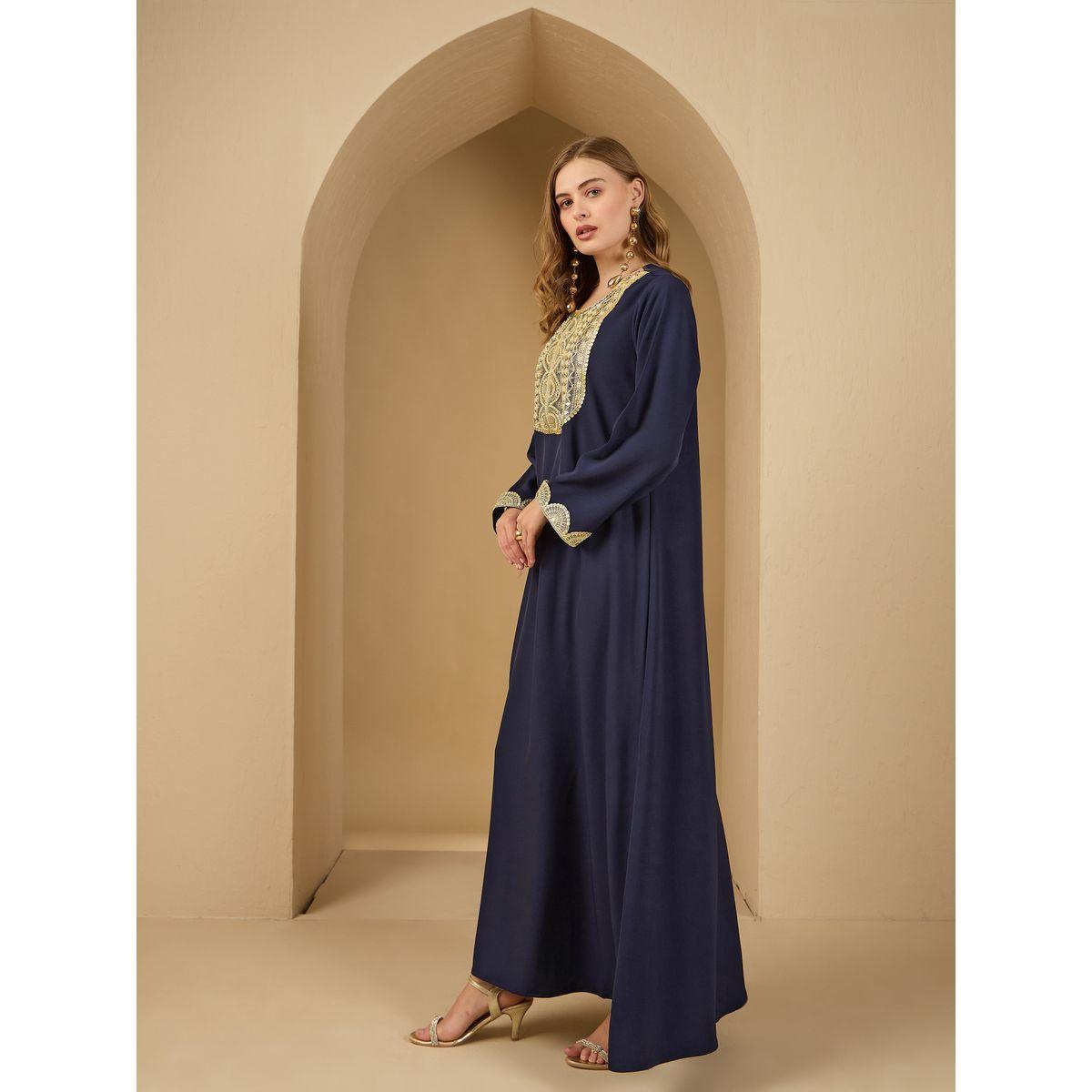 Styli Lace Trim Round Neck A-Line Jalabiya-women-arabicclothing-jalabiyas-image-3