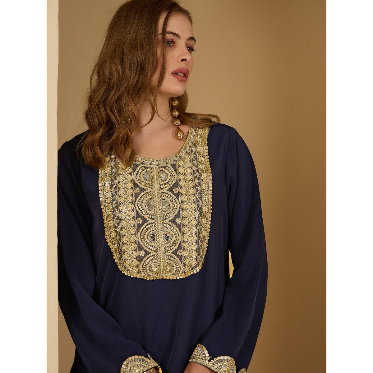 جلابية بتفاصيل دانتيل وياقة دائرية-women-arabicclothing-jalabiyas-image-4