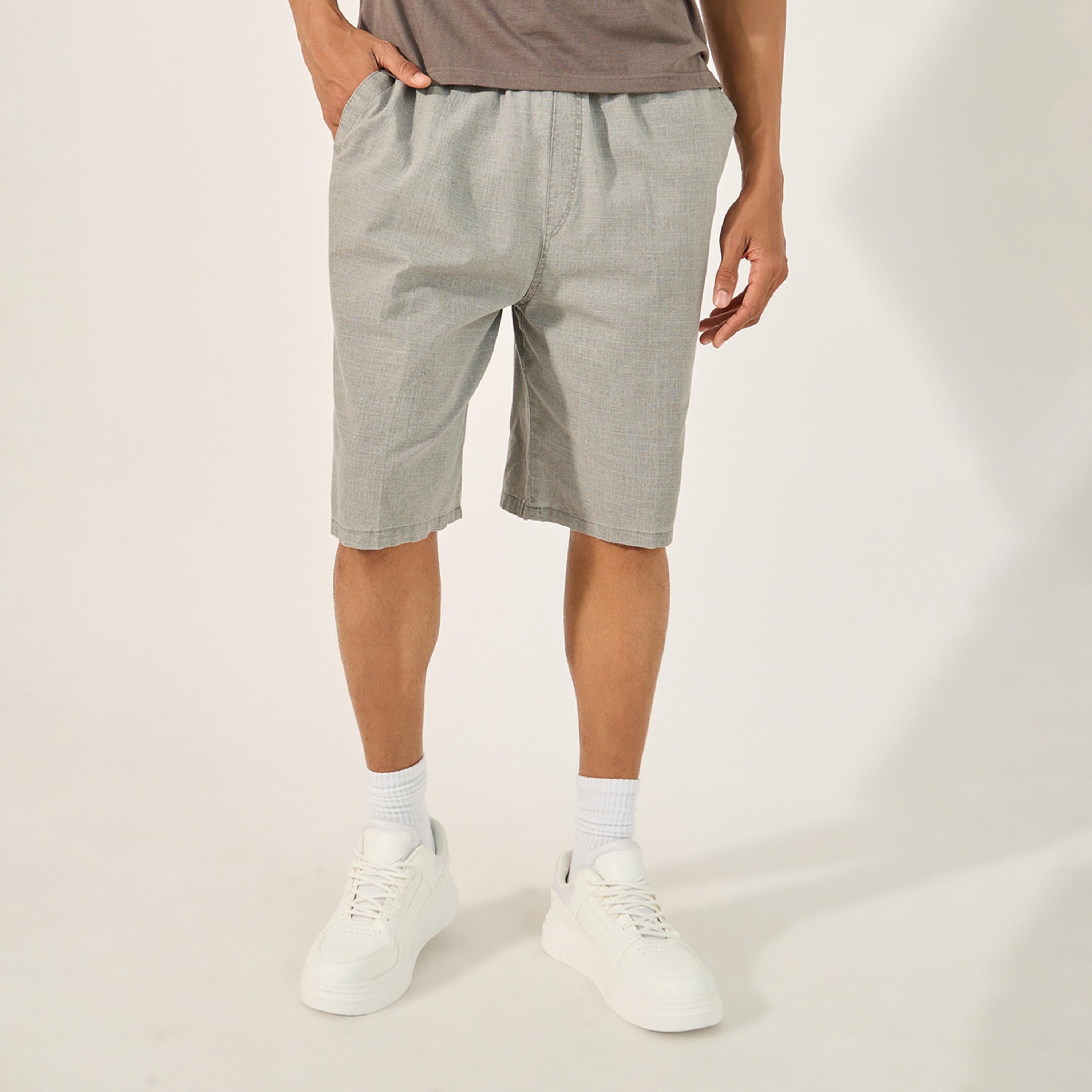 Styli Plain Loose Fit Shorts with Belt Loops-men-clothing-bottoms-shorts-image-1