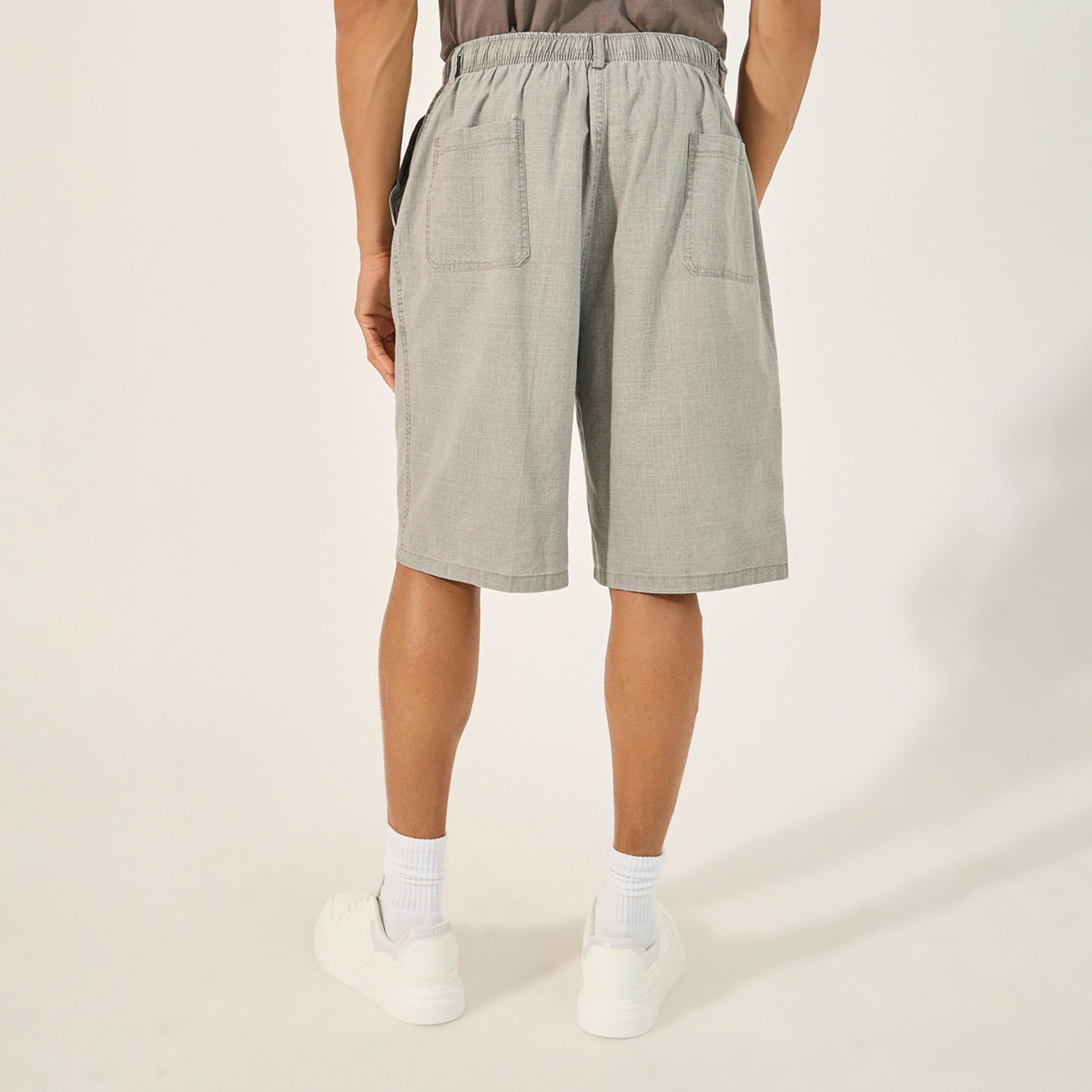 Styli Plain Loose Fit Shorts with Belt Loops-men-clothing-bottoms-shorts-image-4