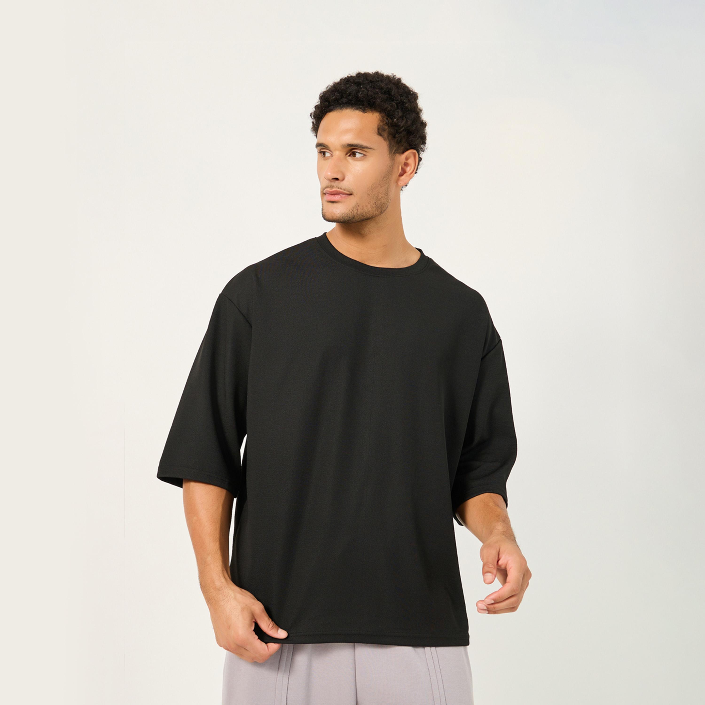 Styli Textured Stretch 3/4Th Sleeves Oversized T-Shirt-men-clothing-tshirtsandpolos-tshirts-image-1
