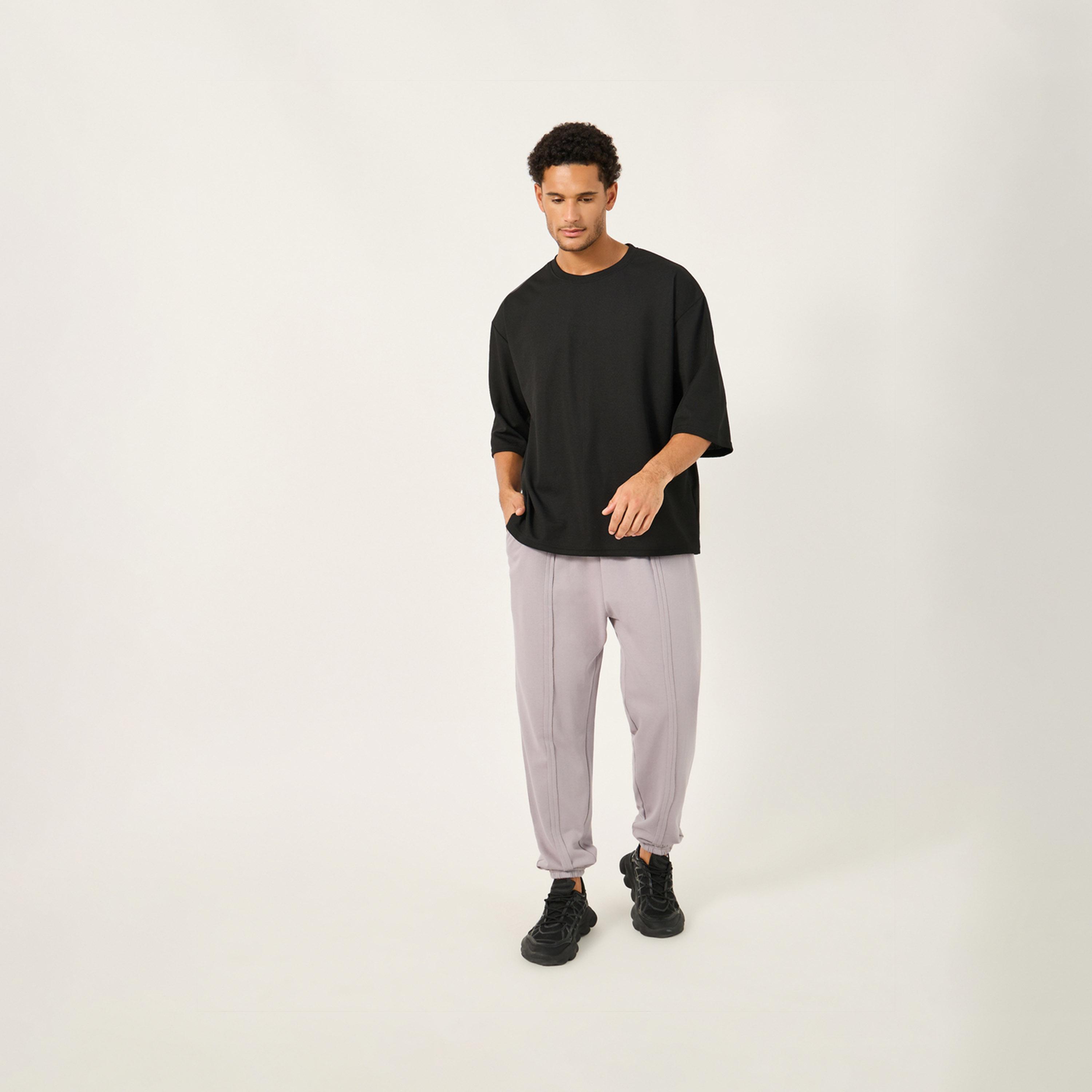 Styli Textured Stretch 3/4Th Sleeves Oversized T-Shirt-men-clothing-tshirtsandpolos-tshirts-image-2