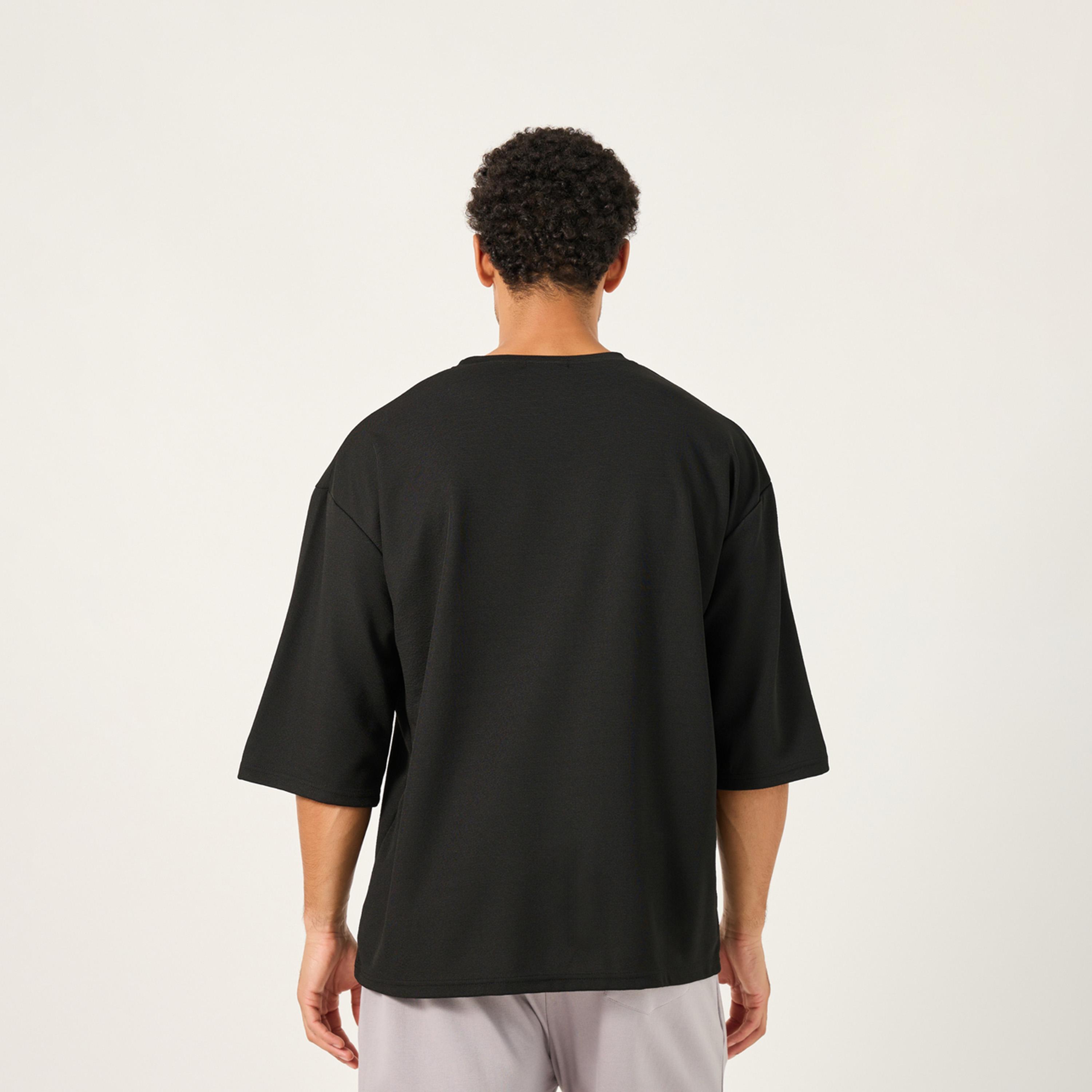 Styli Textured Stretch 3/4Th Sleeves Oversized T-Shirt-men-clothing-tshirtsandpolos-tshirts-image-4