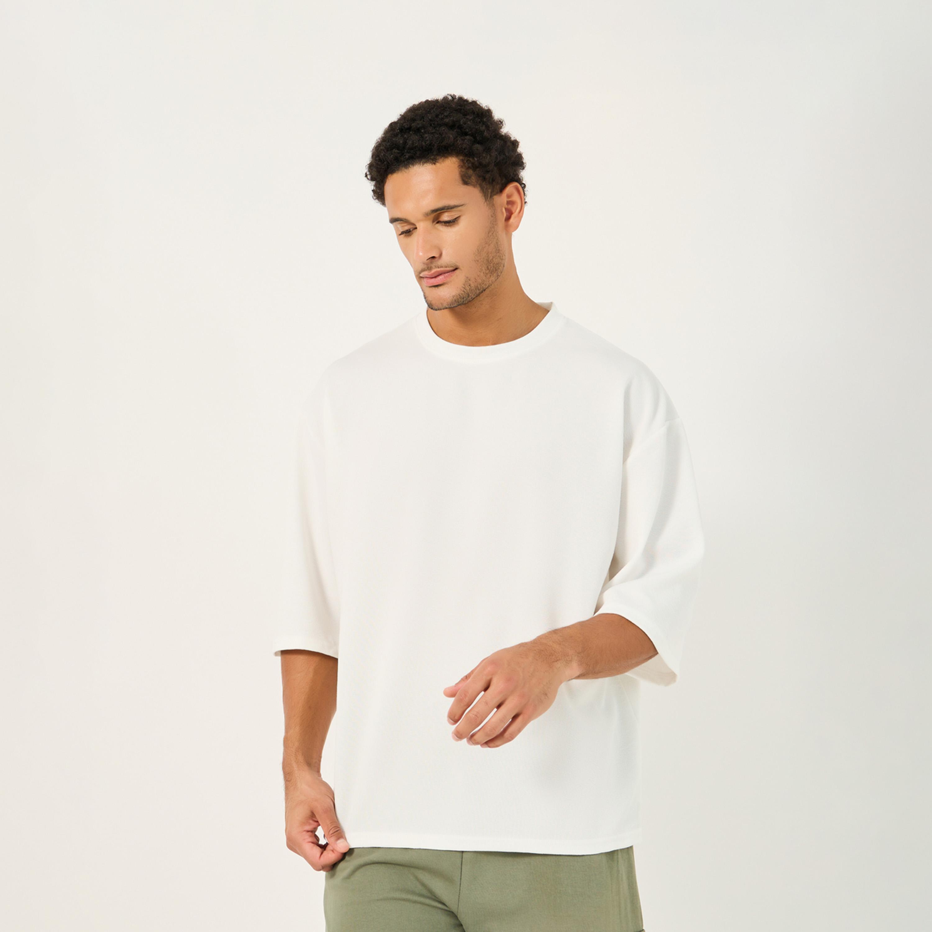 Styli Textured Stretch 3/4Th Sleeves Oversized T-Shirt-men-clothing-tshirtsandpolos-tshirts-image-1