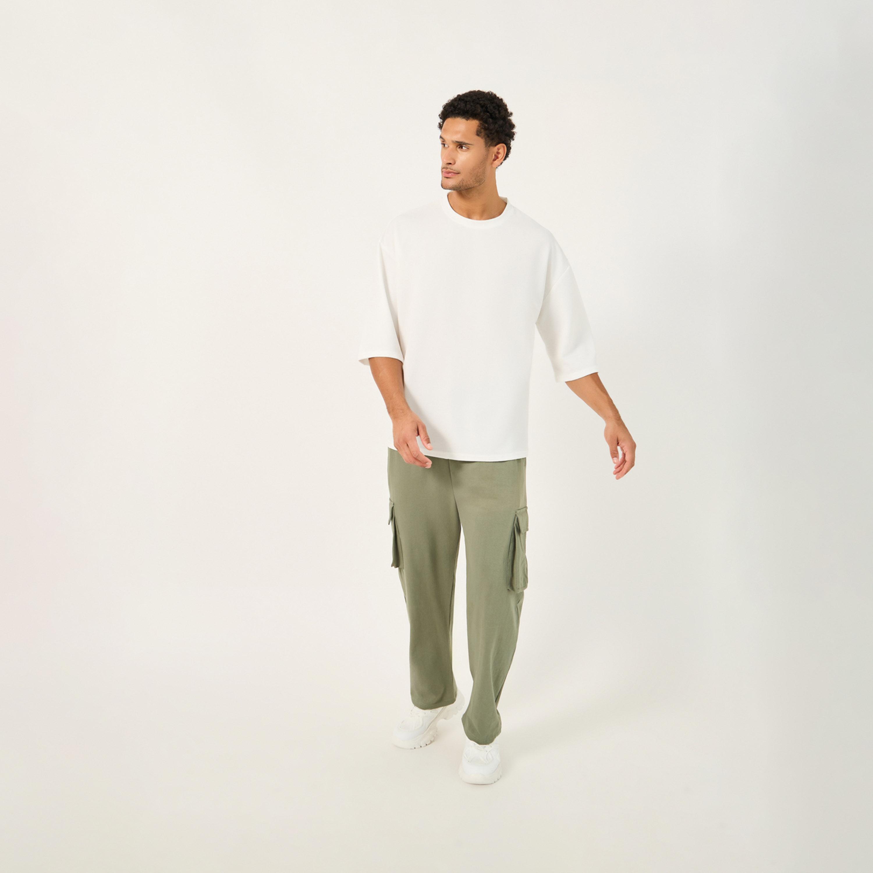ستايلي - تي شيرت مقاس كبير بأكمام 3/4 من نسيج مطاطي-men-clothing-tshirtsandpolos-tshirts-image-2