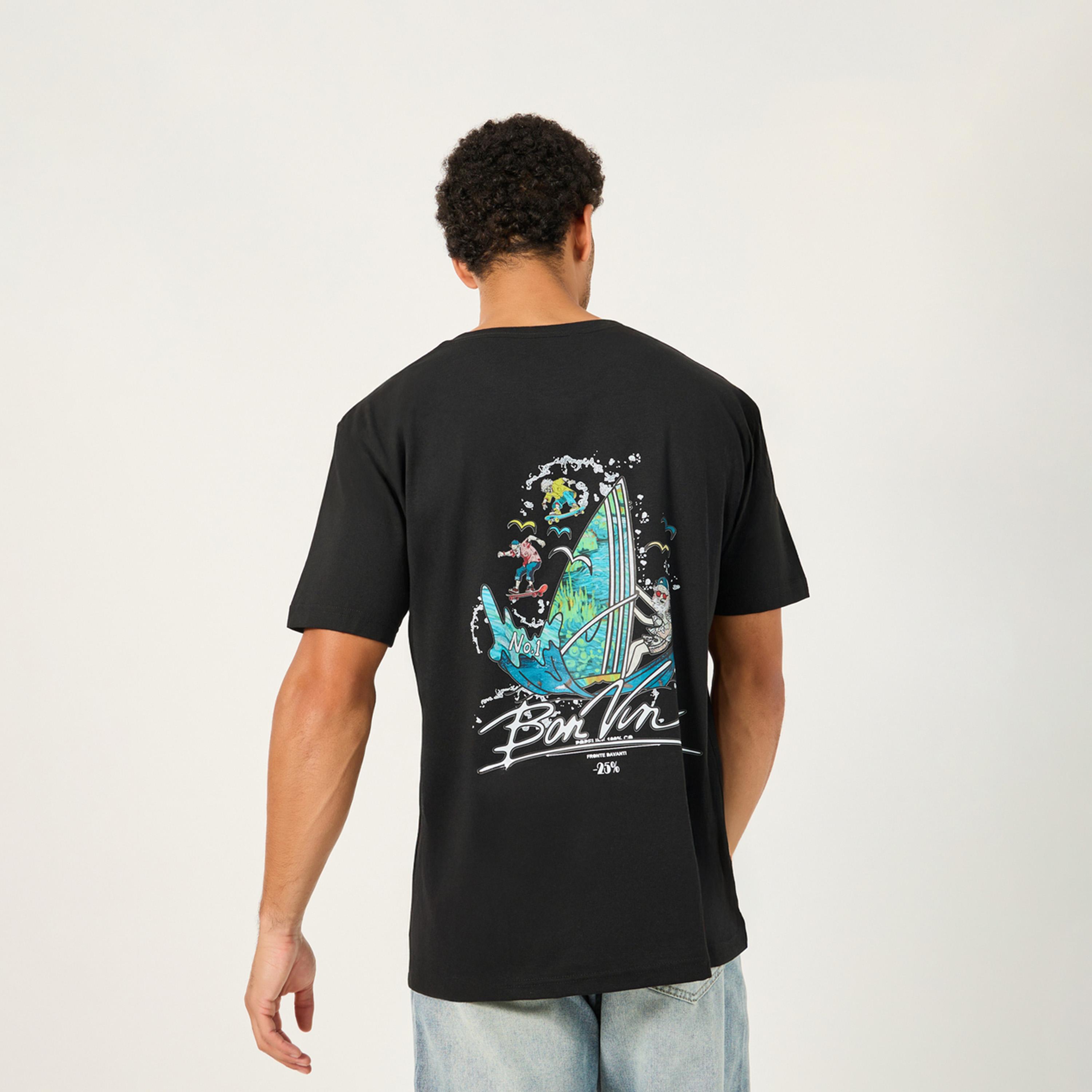 ستايلي - تي شيرت كبير الحجم بياقة دائرية وطبعة جرافيكية-men-clothing-tshirtsandpolos-tshirts-image-1