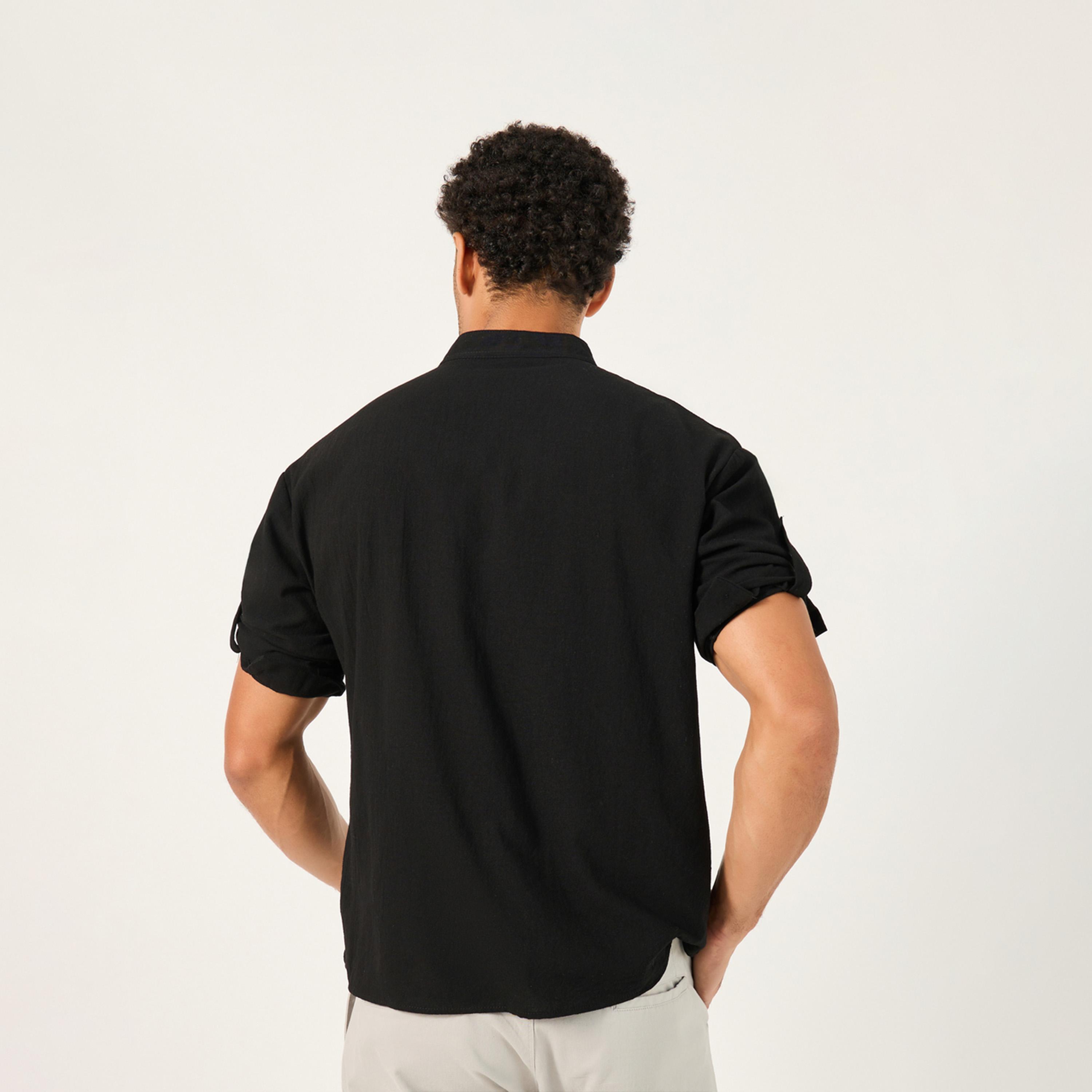Styli Solid Mandarin Collar Regular Fit Shirt-men-clothing-shirts-image-5