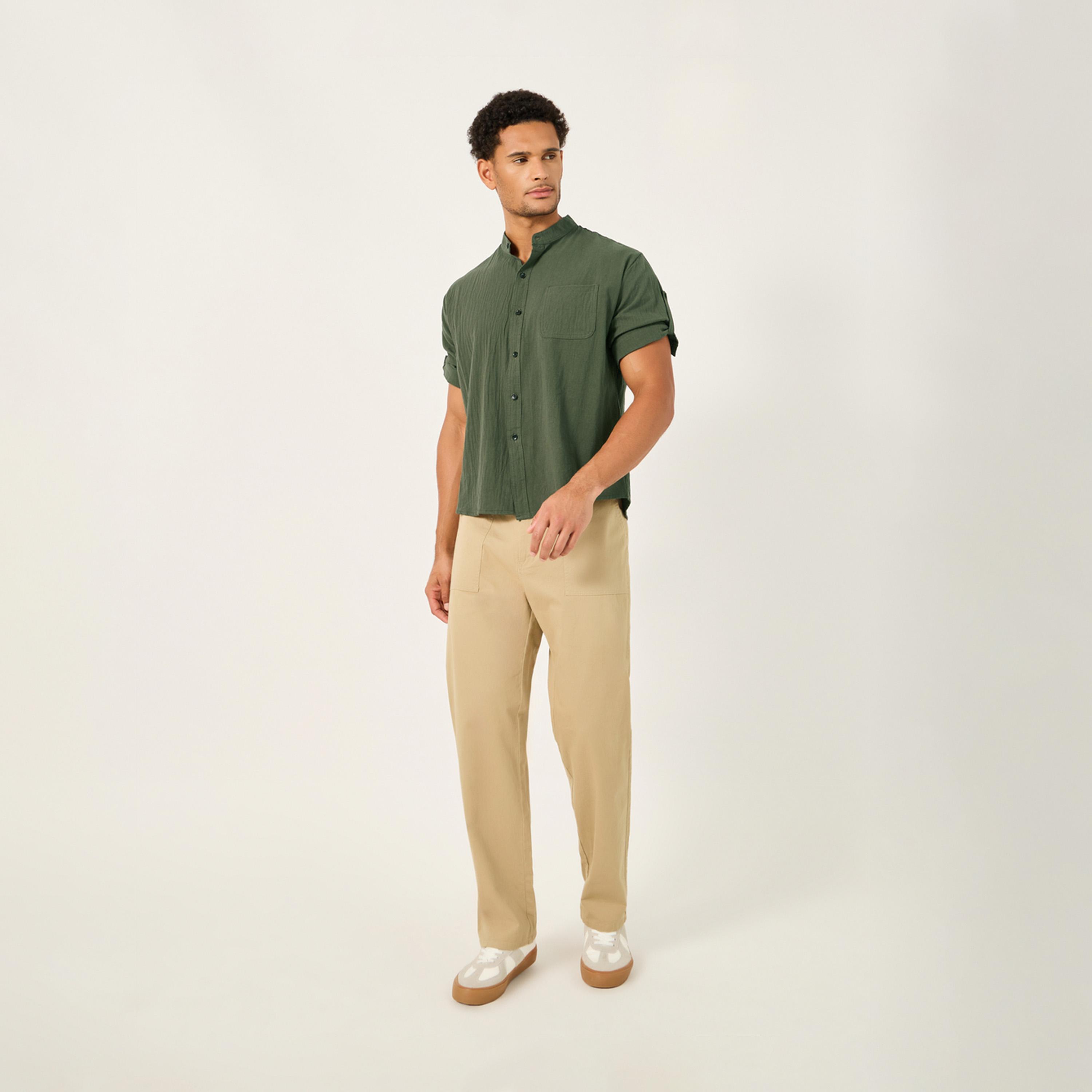 Styli Solid Mandarin Collar Regular Fit Shirt-men-clothing-shirts-image-3