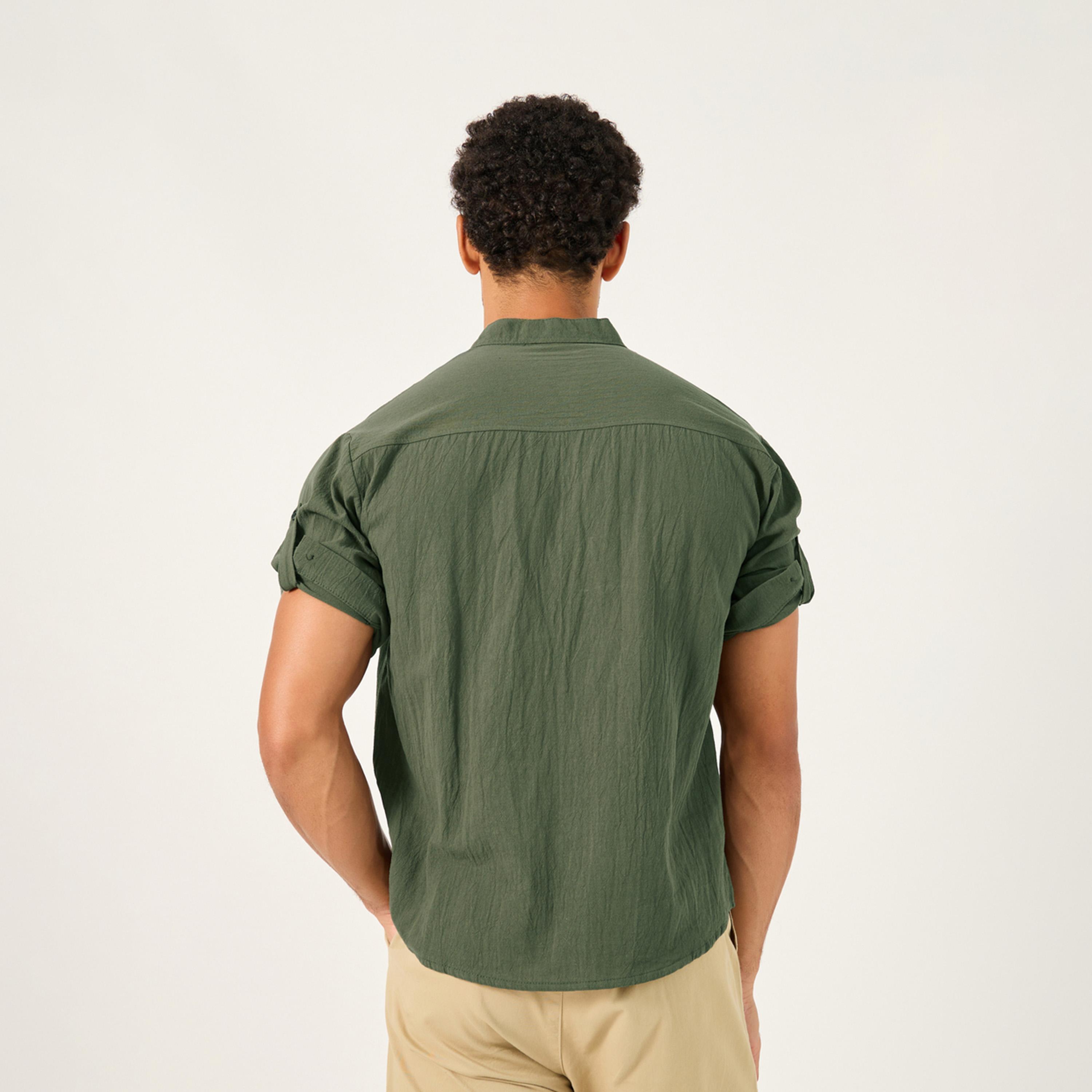 Styli Solid Mandarin Collar Regular Fit Shirt-men-clothing-shirts-image-5