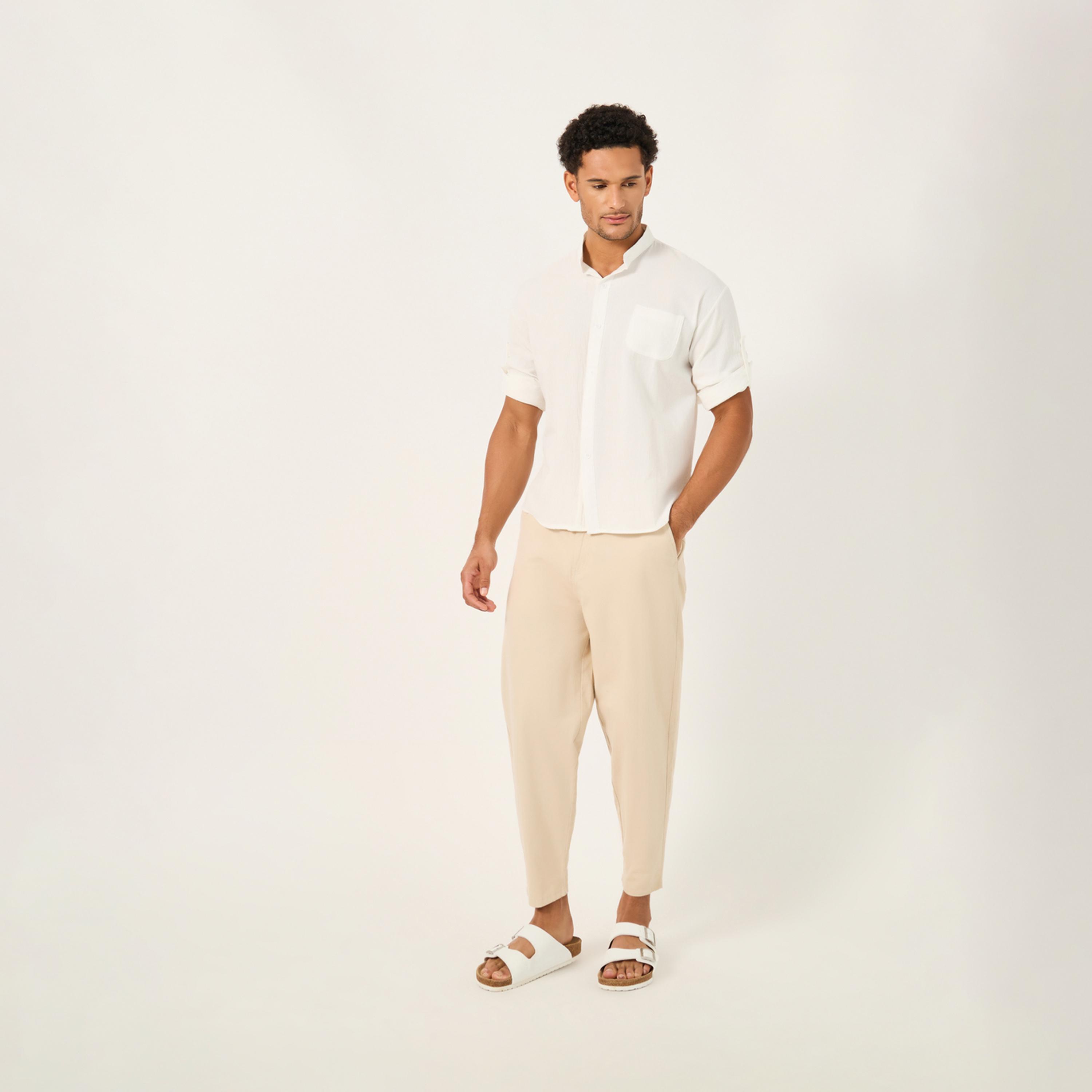 ستايلي - قميص بقصّة عادية وياقة ماندرين سادة-men-clothing-shirts-image-2