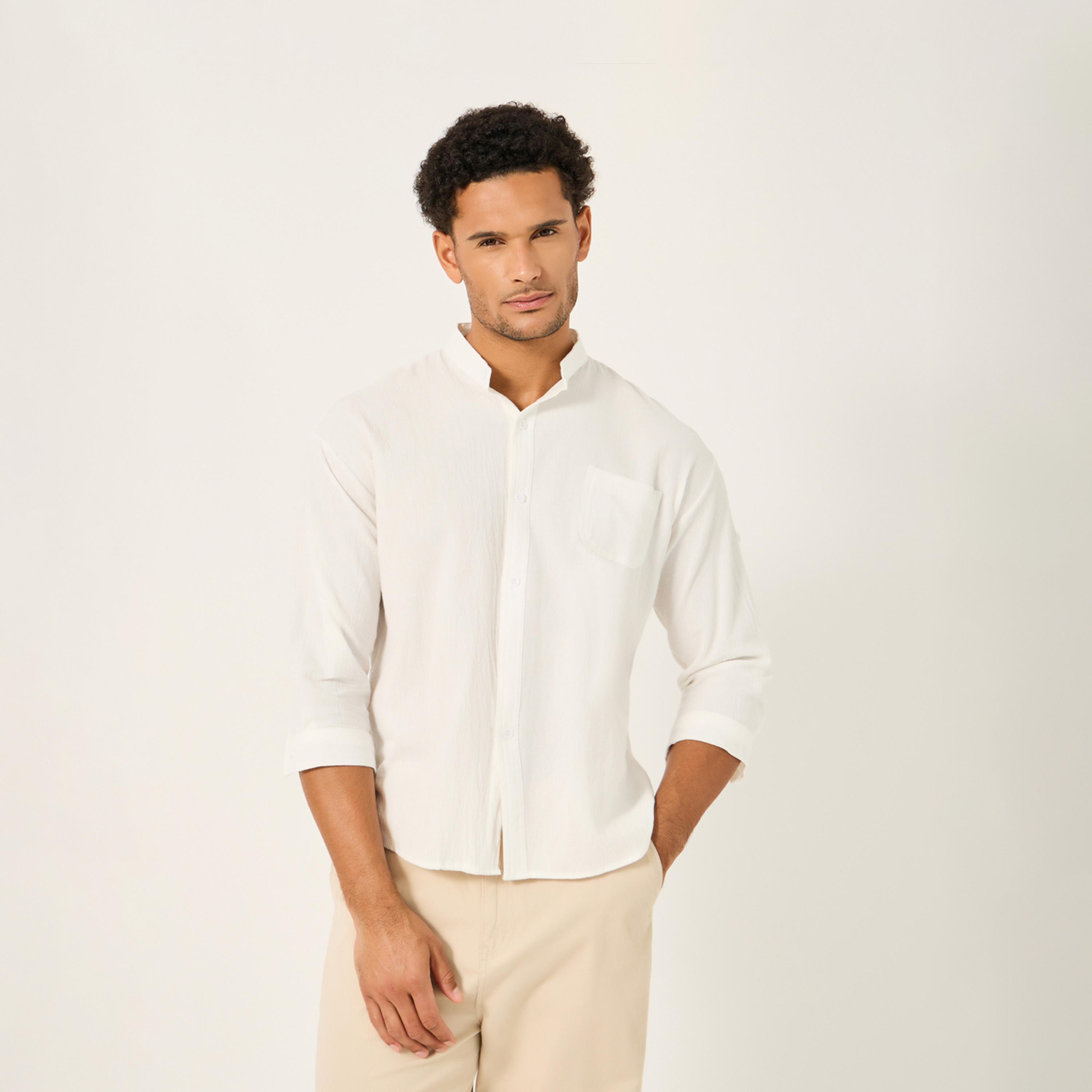Styli Solid Mandarin Collar Regular Fit Shirt-men-clothing-shirts-image-3