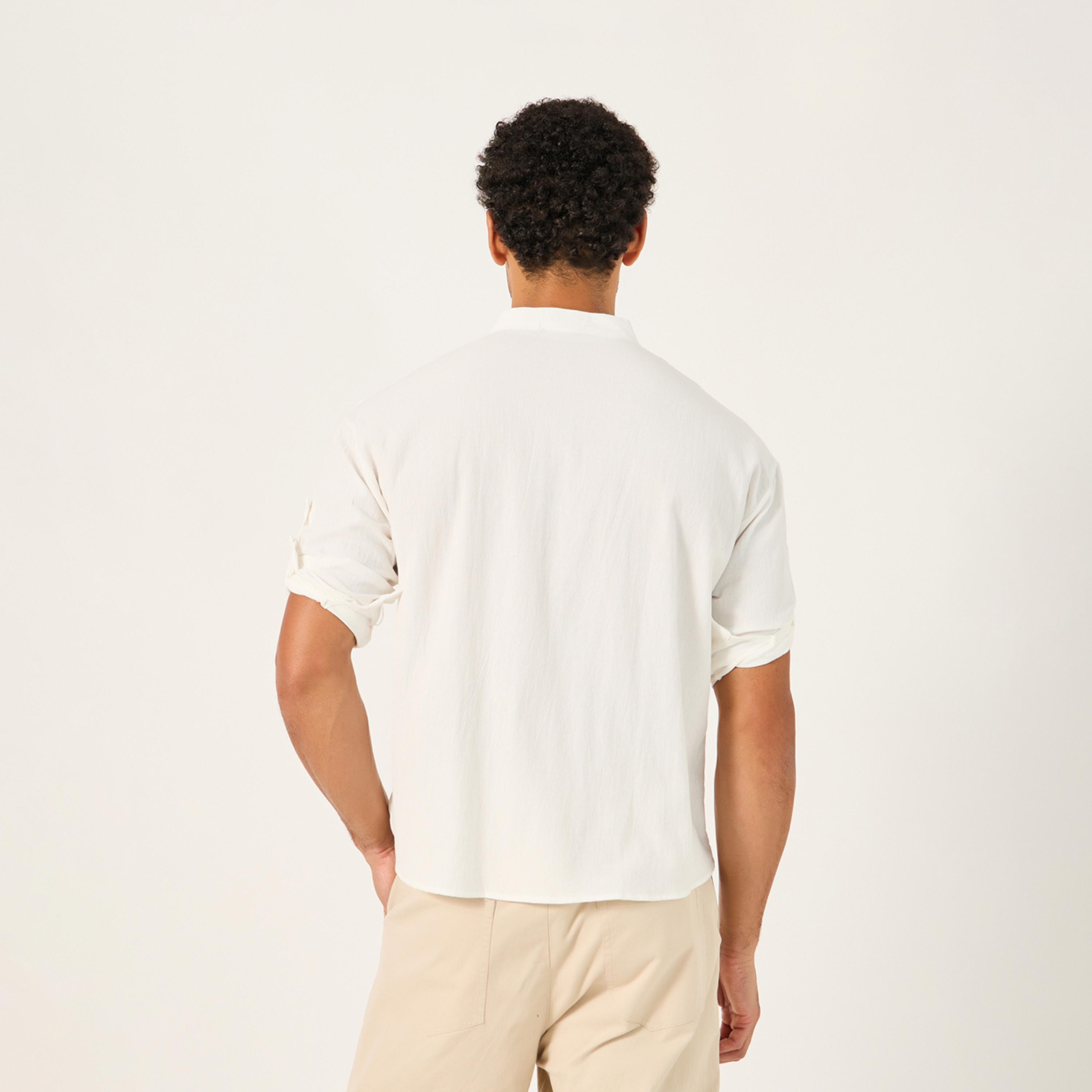 ستايلي - قميص بقصّة عادية وياقة ماندرين سادة-men-clothing-shirts-image-5