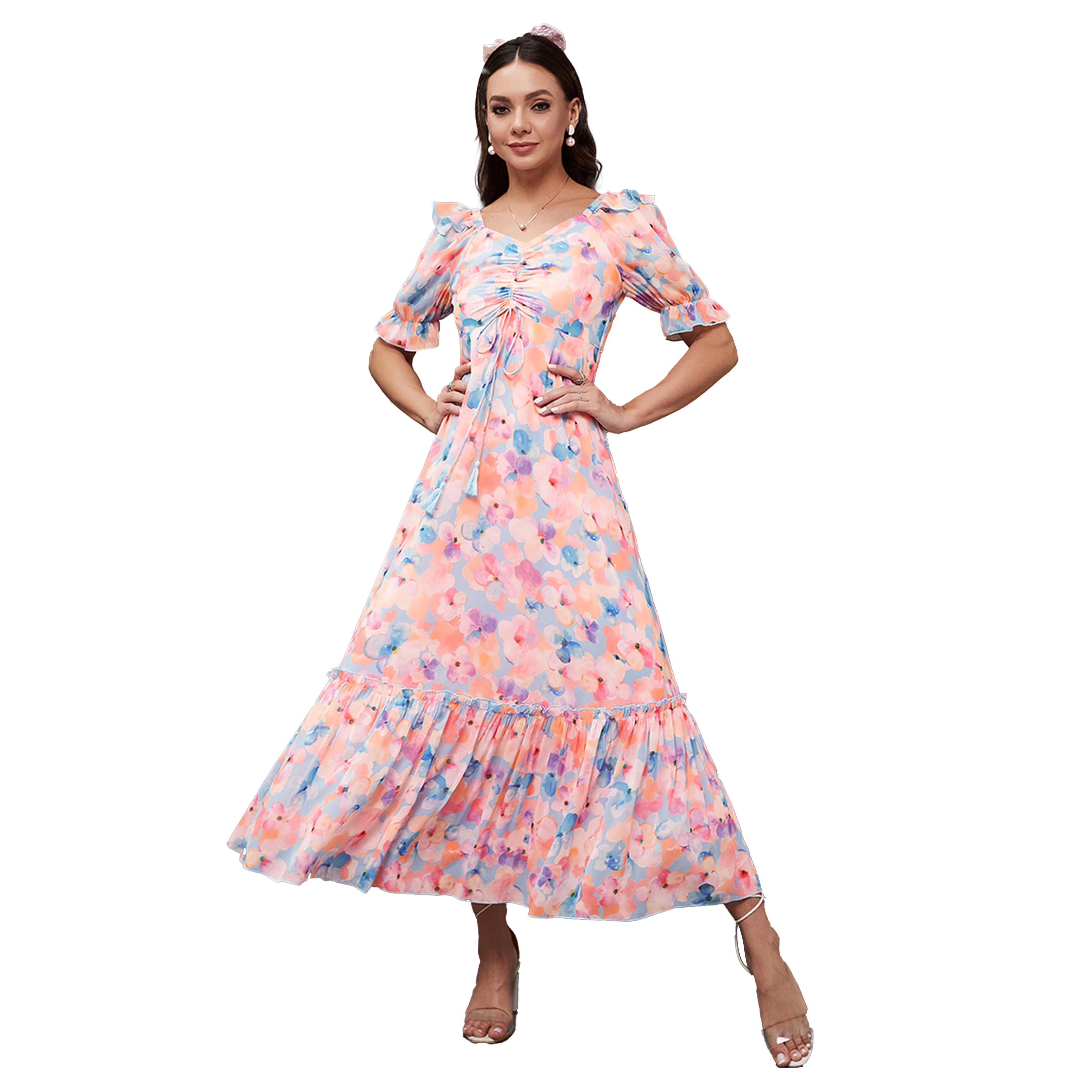 Styli Floral Printed Ruched A-Line Maxi Dress-women-clothing-dresses-image-1