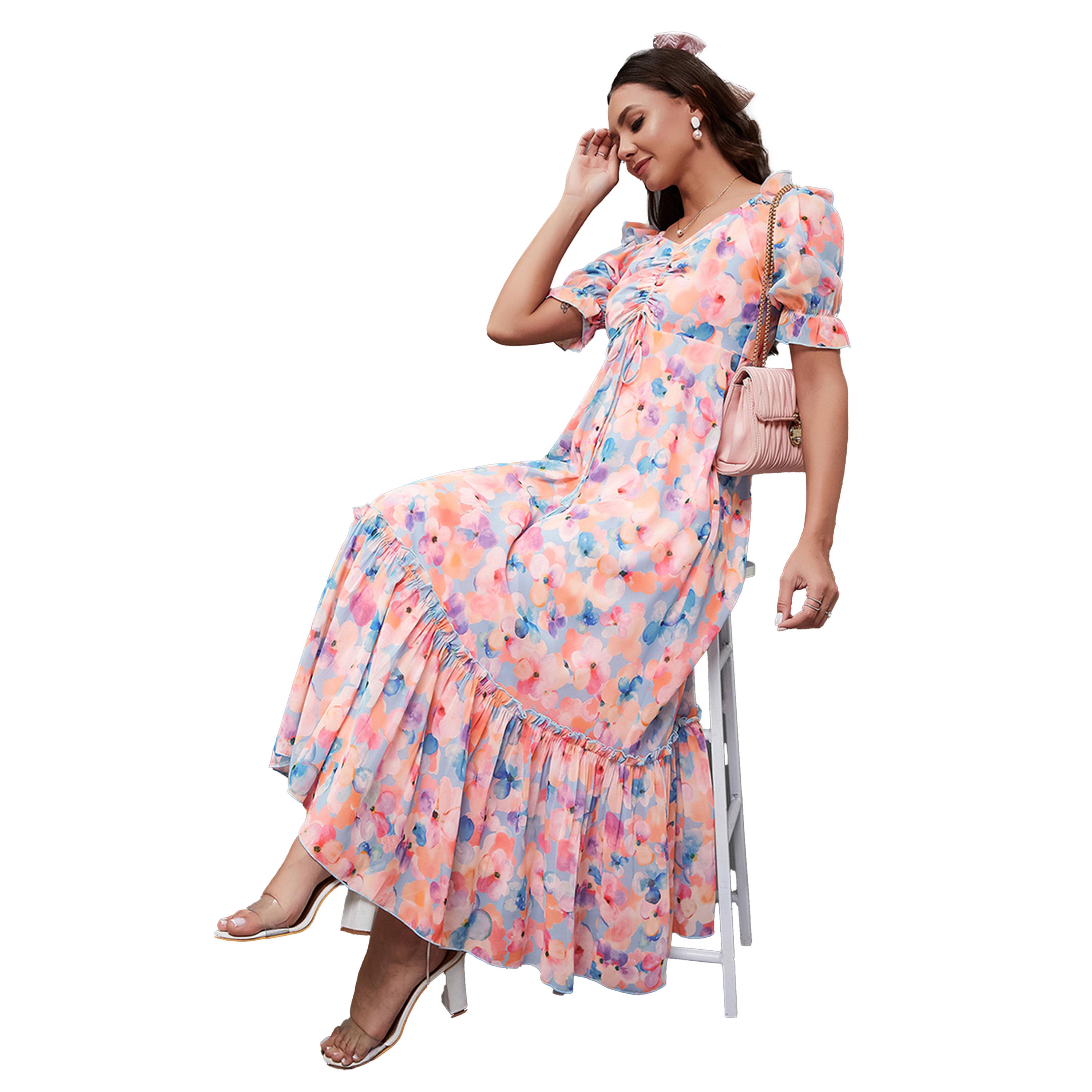 ستايلي - فستان ماكسي بطبعة زهور بقصة A-women-clothing-dresses-image-6