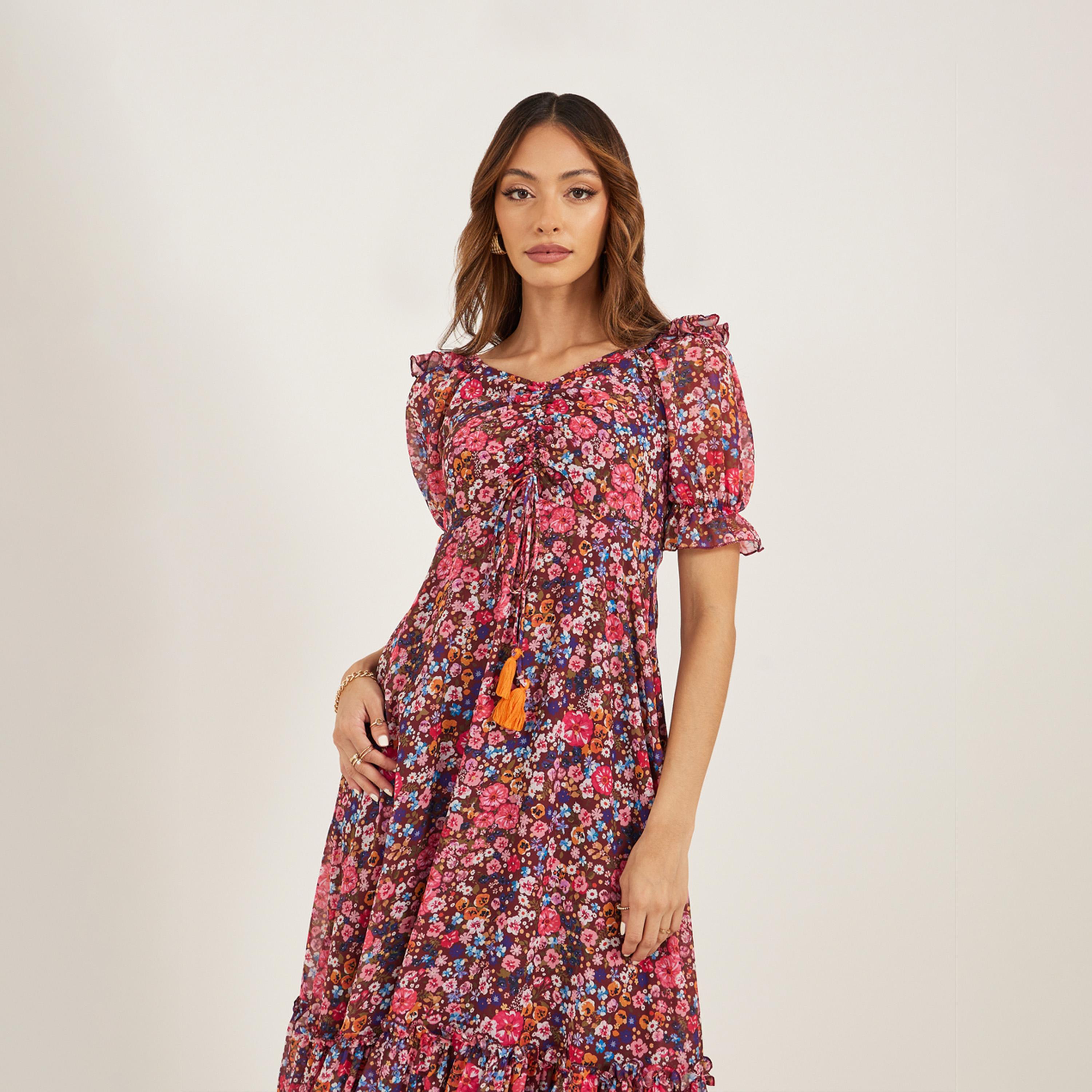 Styli Printed Puff Sleeve Tiered Midi Dress-women-clothing-dresses-image-3