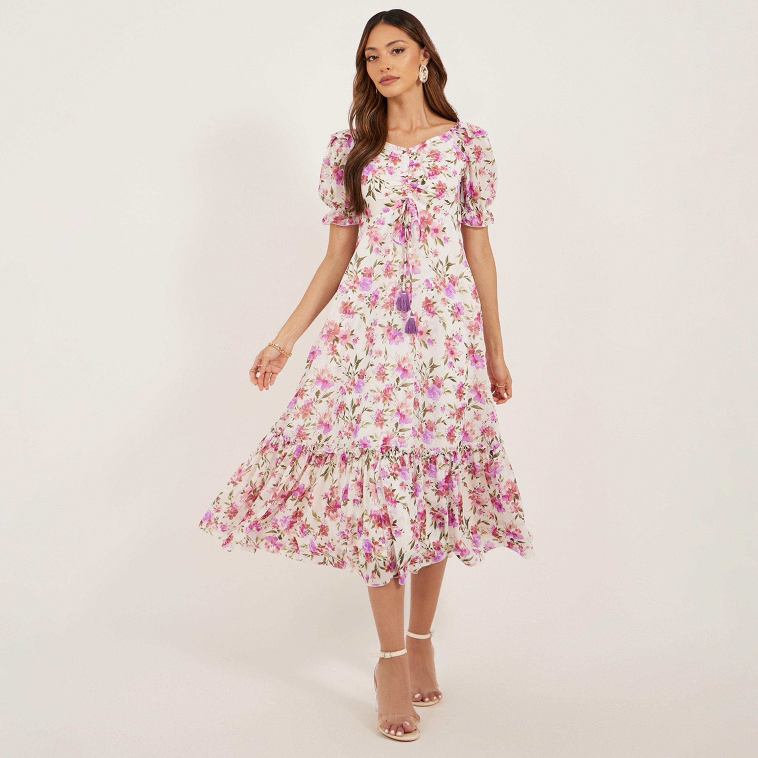 Styli Printed Puff Sleeve Tiered Midi Dress-women-clothing-dresses-image-2