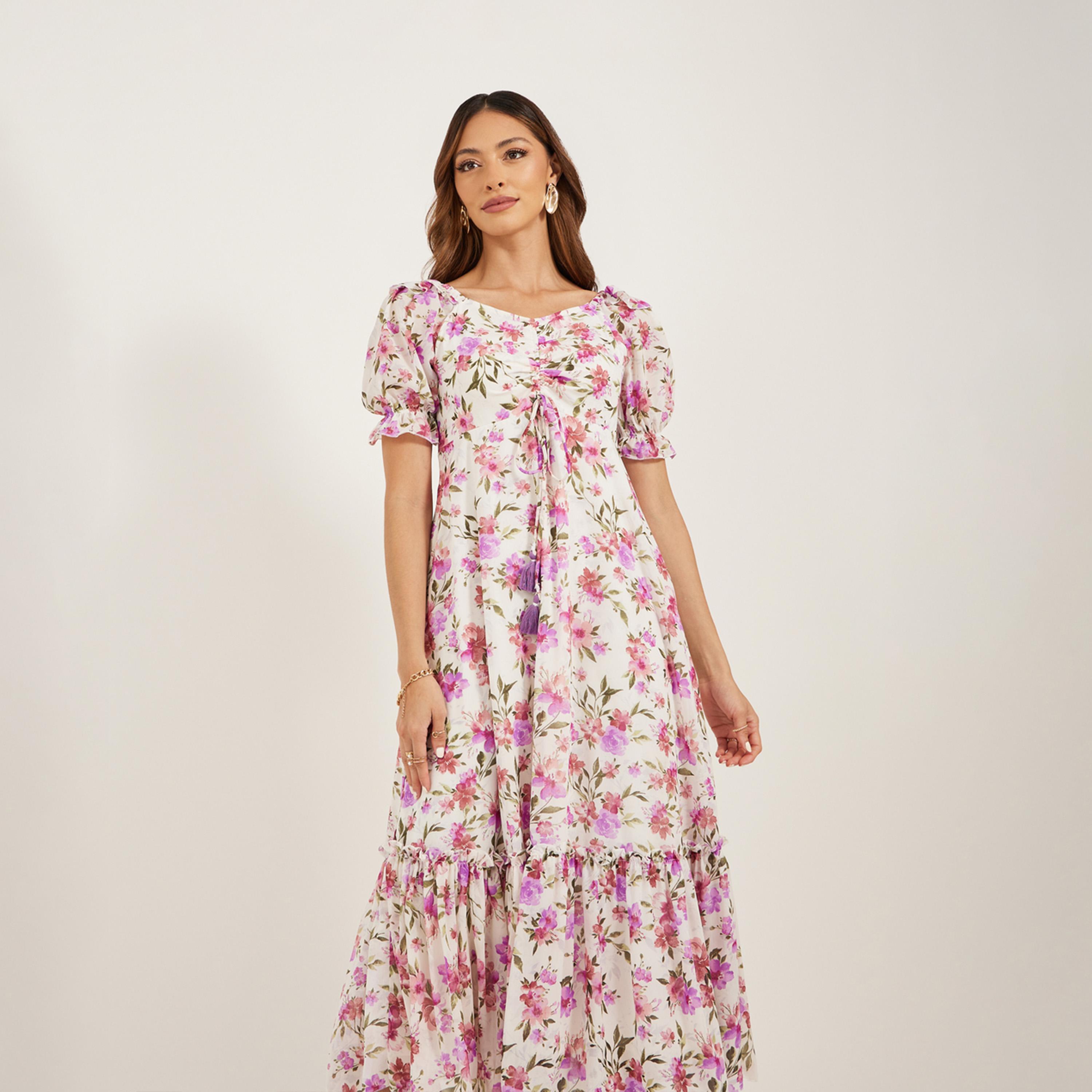 Styli Printed Puff Sleeve Tiered Midi Dress-women-clothing-dresses-image-3