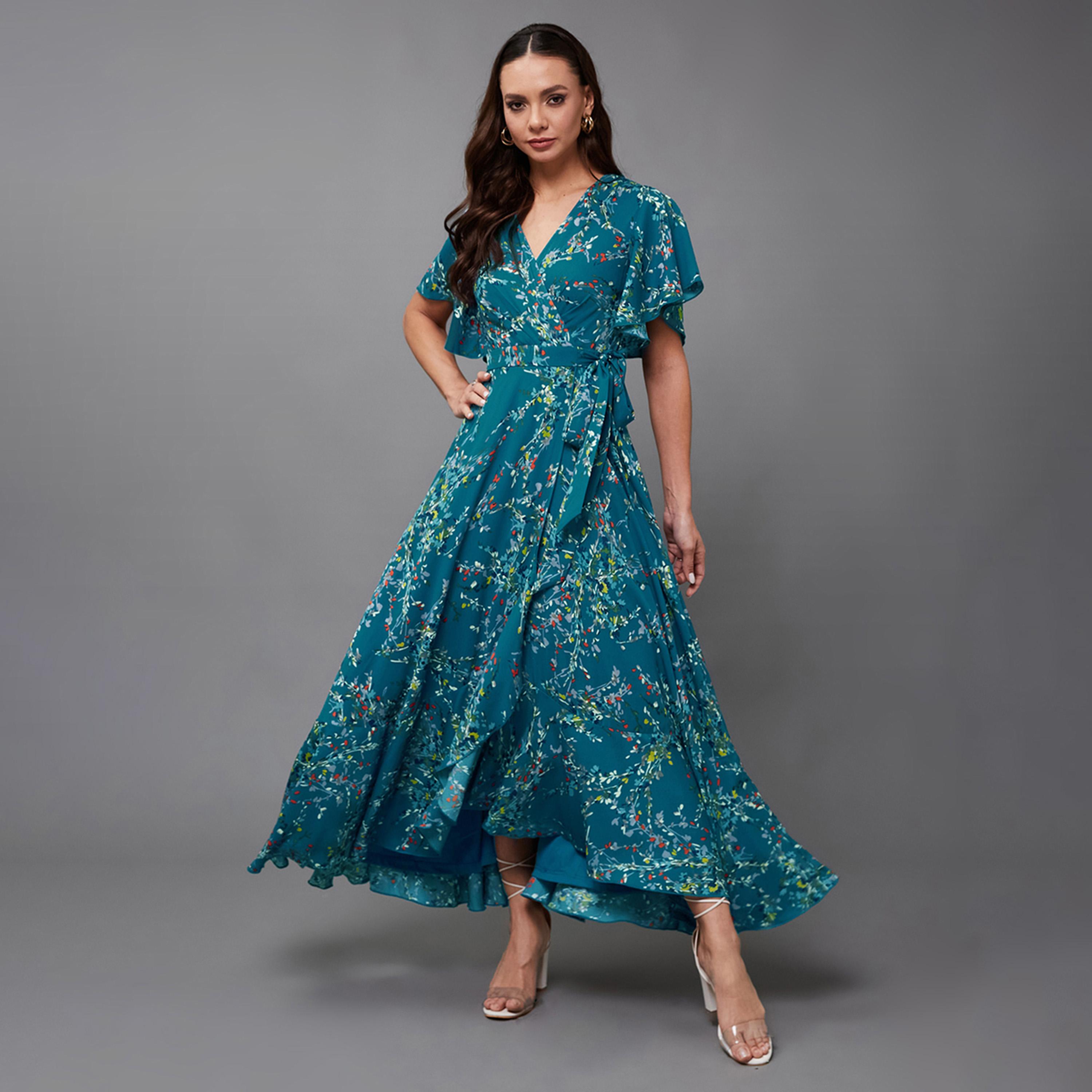 ستايلي - فستان ماكسي ملفوف بفتحة رقبة على شكل V-women-clothing-dresses-image-1