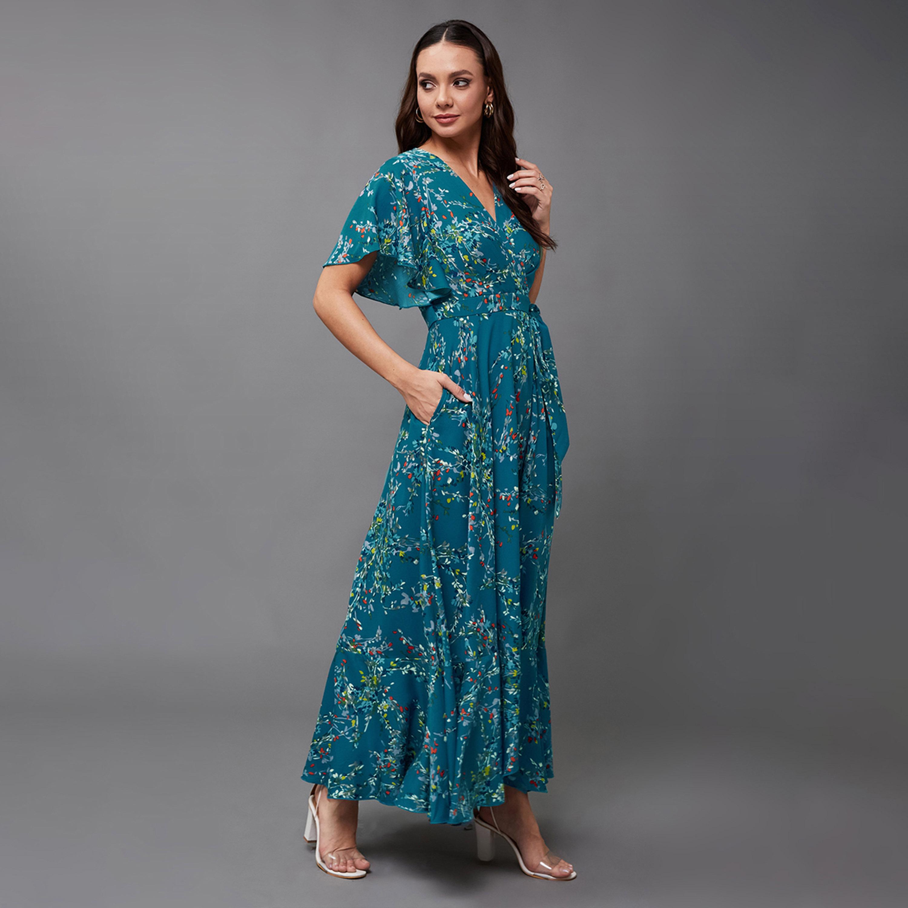 ستايلي - فستان ماكسي ملفوف بفتحة رقبة على شكل V-women-clothing-dresses-image-2