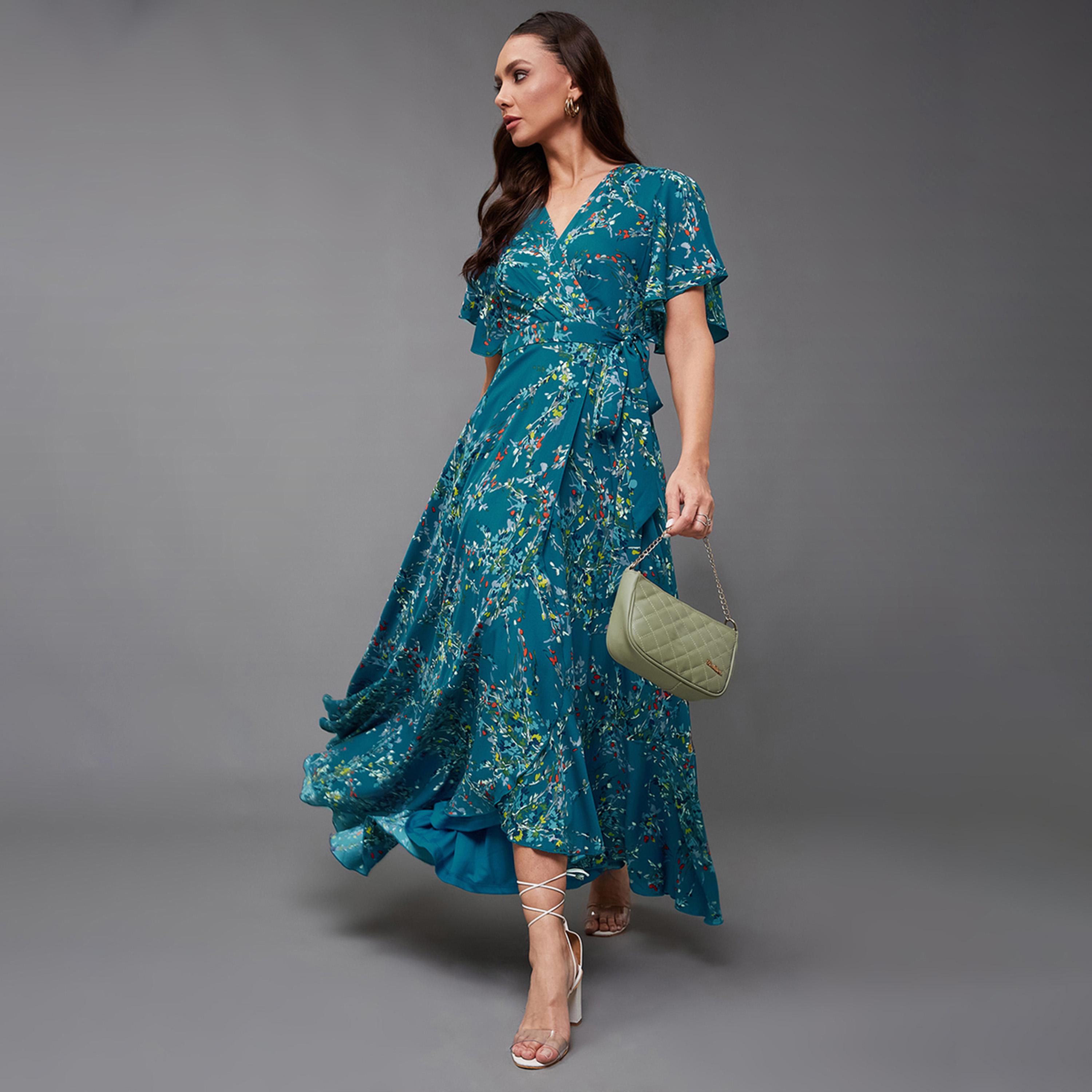 ستايلي - فستان ماكسي ملفوف بفتحة رقبة على شكل V-women-clothing-dresses-image-3